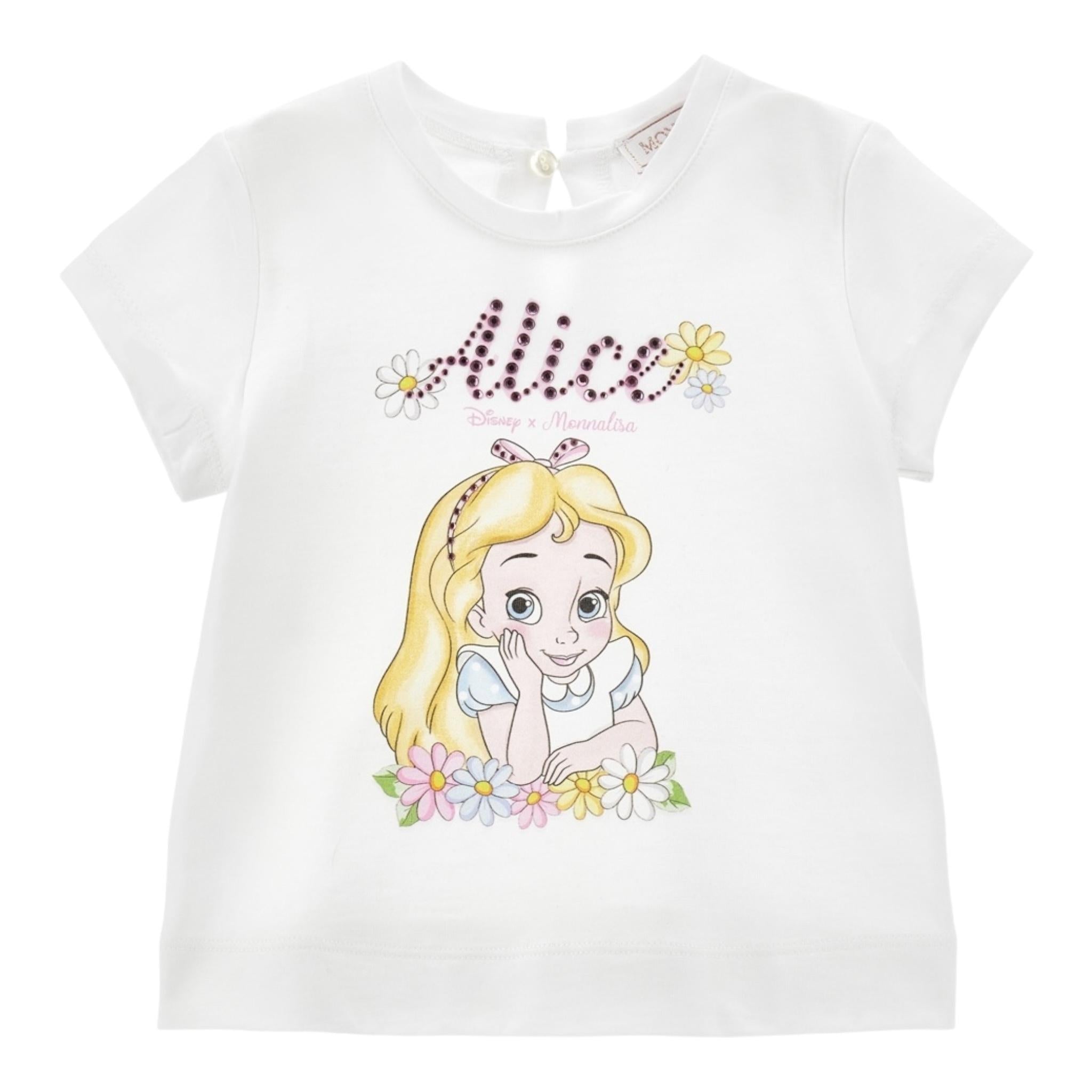 Monnalisa T-Shirt Girocollo Tinta Unita con Brillantini per Neonata 39E610X BIANCO MONNALISA 