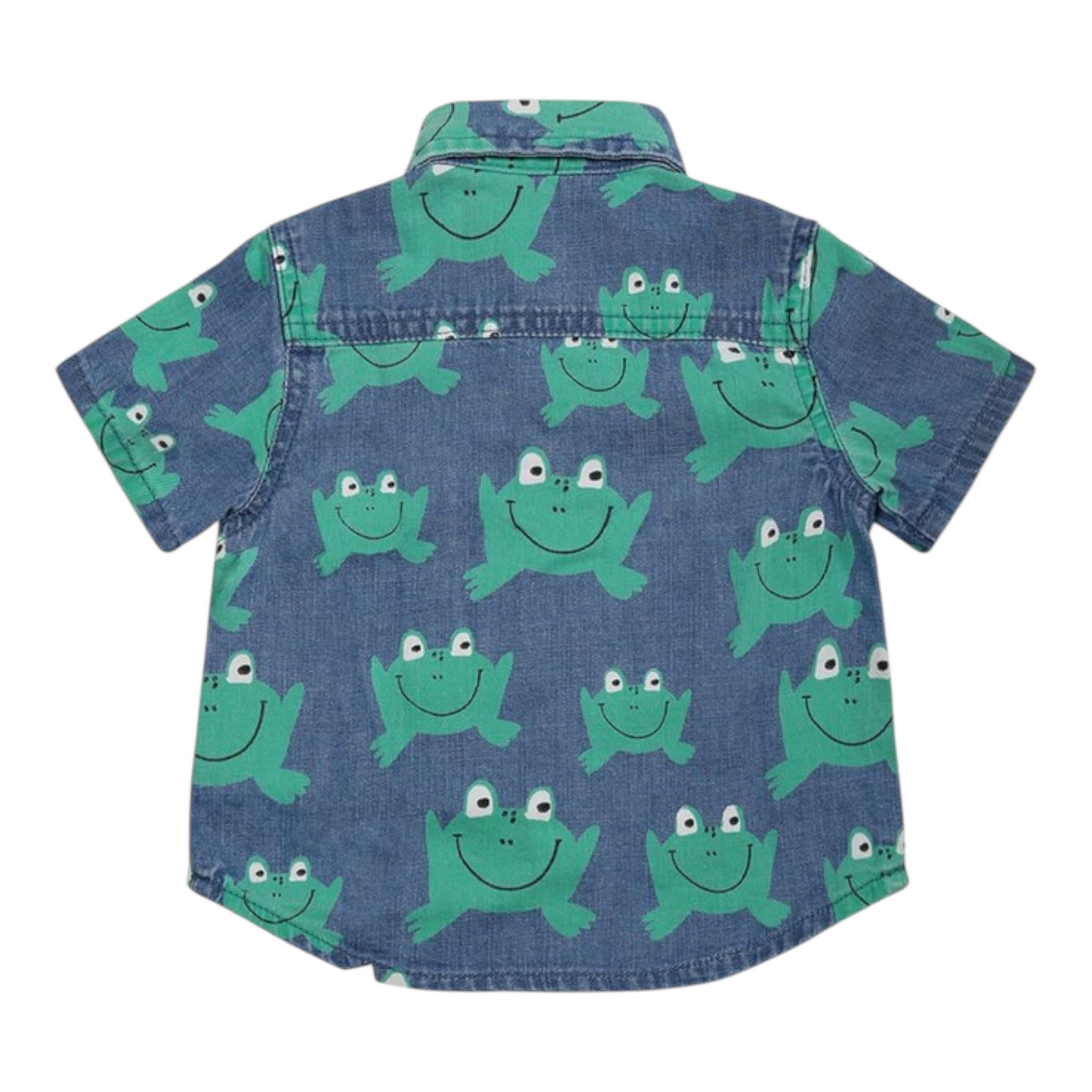 Stella Mccartney Camicia Mezza Manica Tinta Unita con Stampa Rane per Neonato TW5521 BLU STELLA McCARTNEY 