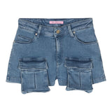 Miss Blumarine Gonna In Denim Tinta Unita Con Tasconi Blu Per Bambina