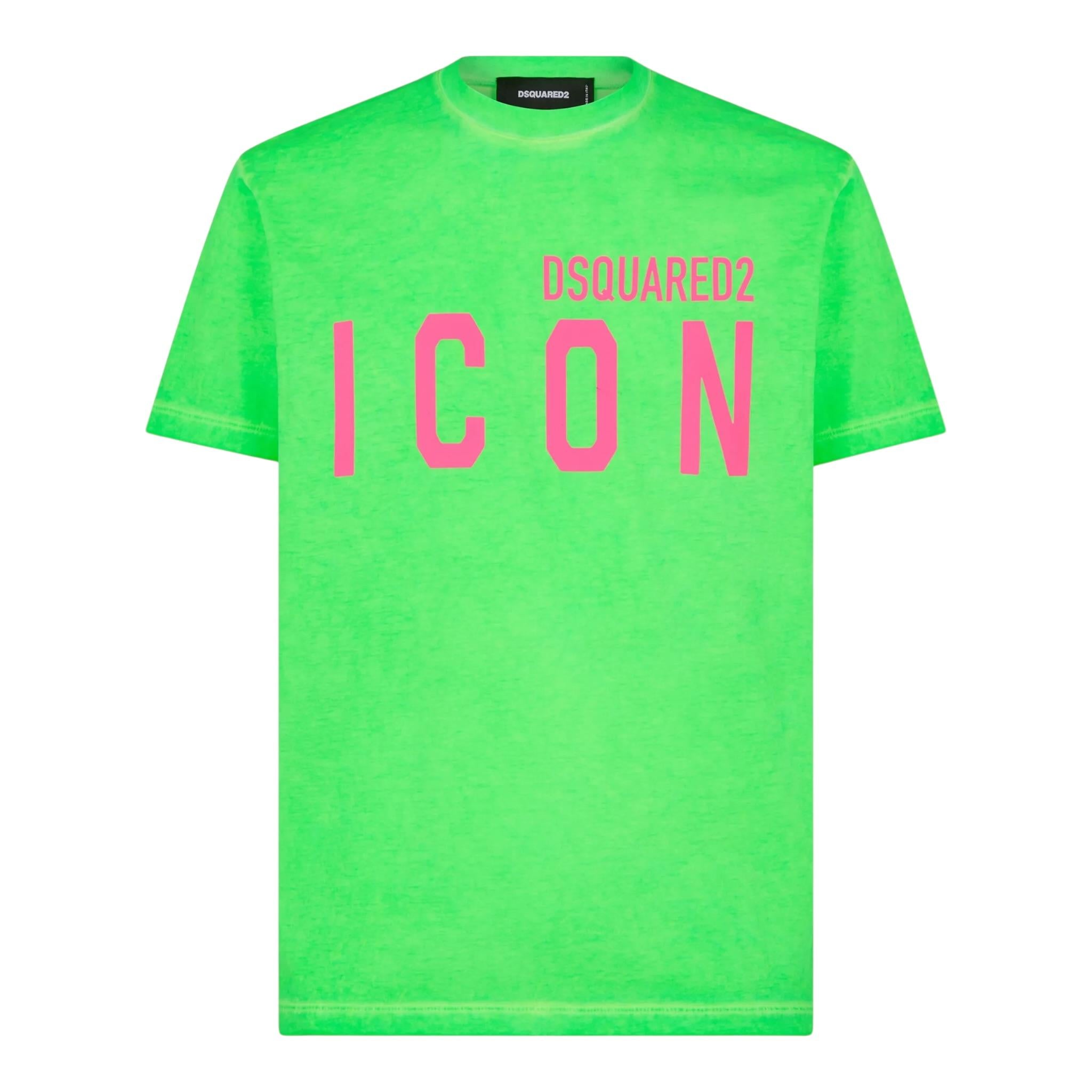 Dsquared2 T-Shirt Girocollo tinta unita con Logo Verde Fluo per Bambino DQ2416 VERDE FLUO DSQUARED2 