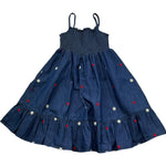 Saint Barth Abito Bretelline Tinta Unita con Ricami Fiori per Bambina MIKI BLU SAINT BARTH 