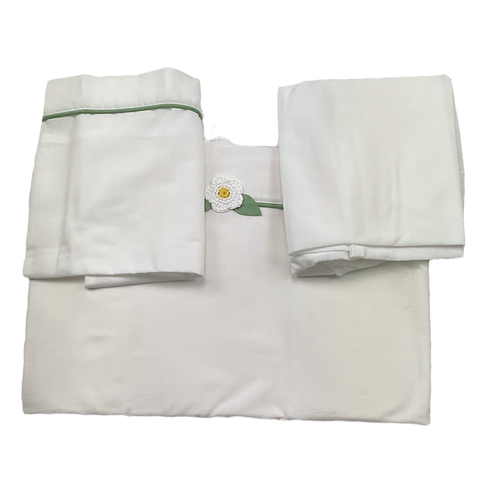 Ninnaoh Set 3 Pezzi Lenzuola Tinta Unita con Applicazioni per Neonata E25LE6 BIANCO NINNAOH 