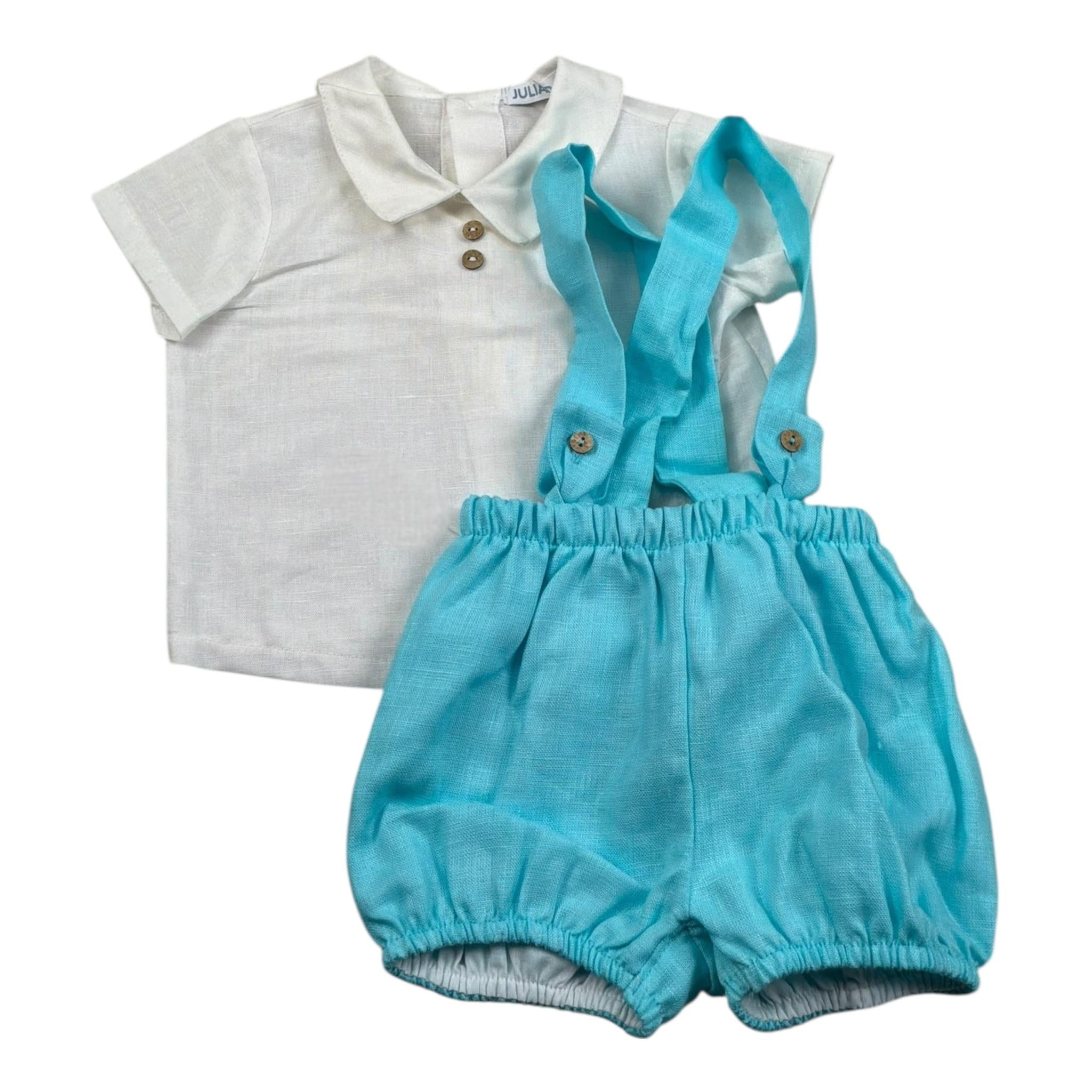 Juliana Completo 2 Pezzi Camicia-Salopette per Neonato CMPLJ BIANCO/AZZURRO JULIANA 