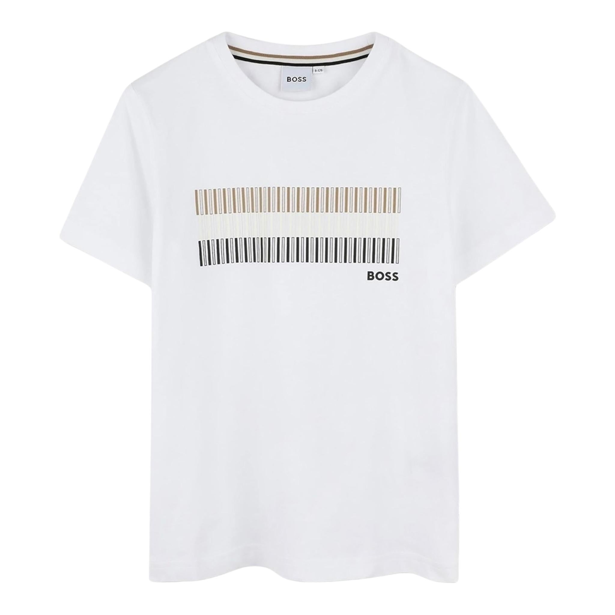 Boss T-Shirt Girocollo Tinta Unita con Stampe per Bambino J52035 BIANCO BOSS 