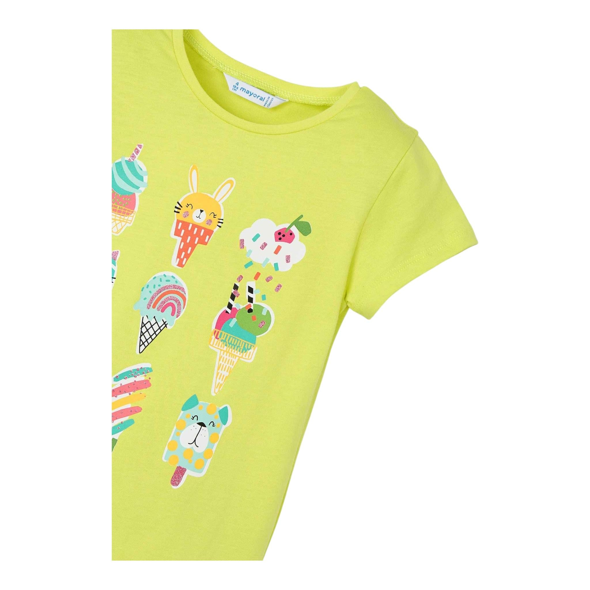 Mayoral T-Shirt Girocollo Tinta Unita con Stampa per Bambina 301432 VERDE MAYORAL 