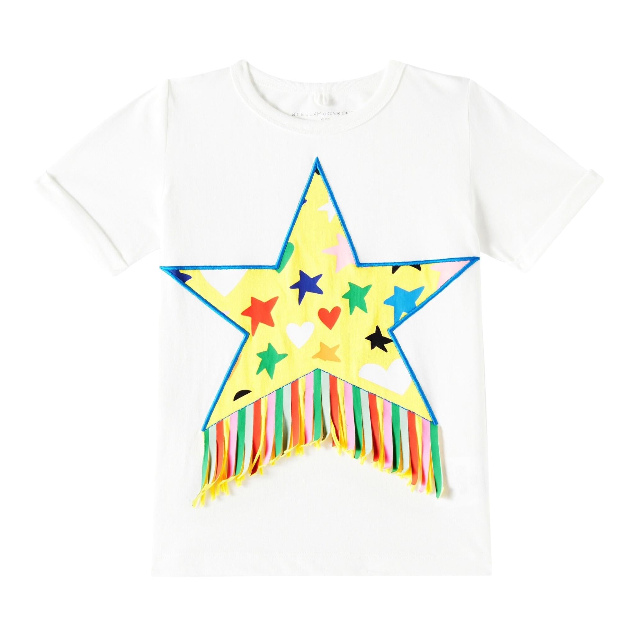 Stella Mccartney T-Shirt Girocollo Tinta Unita con Stampa Stelle per Bambina TW8B51 BIANCO STELLA McCARTNEY 