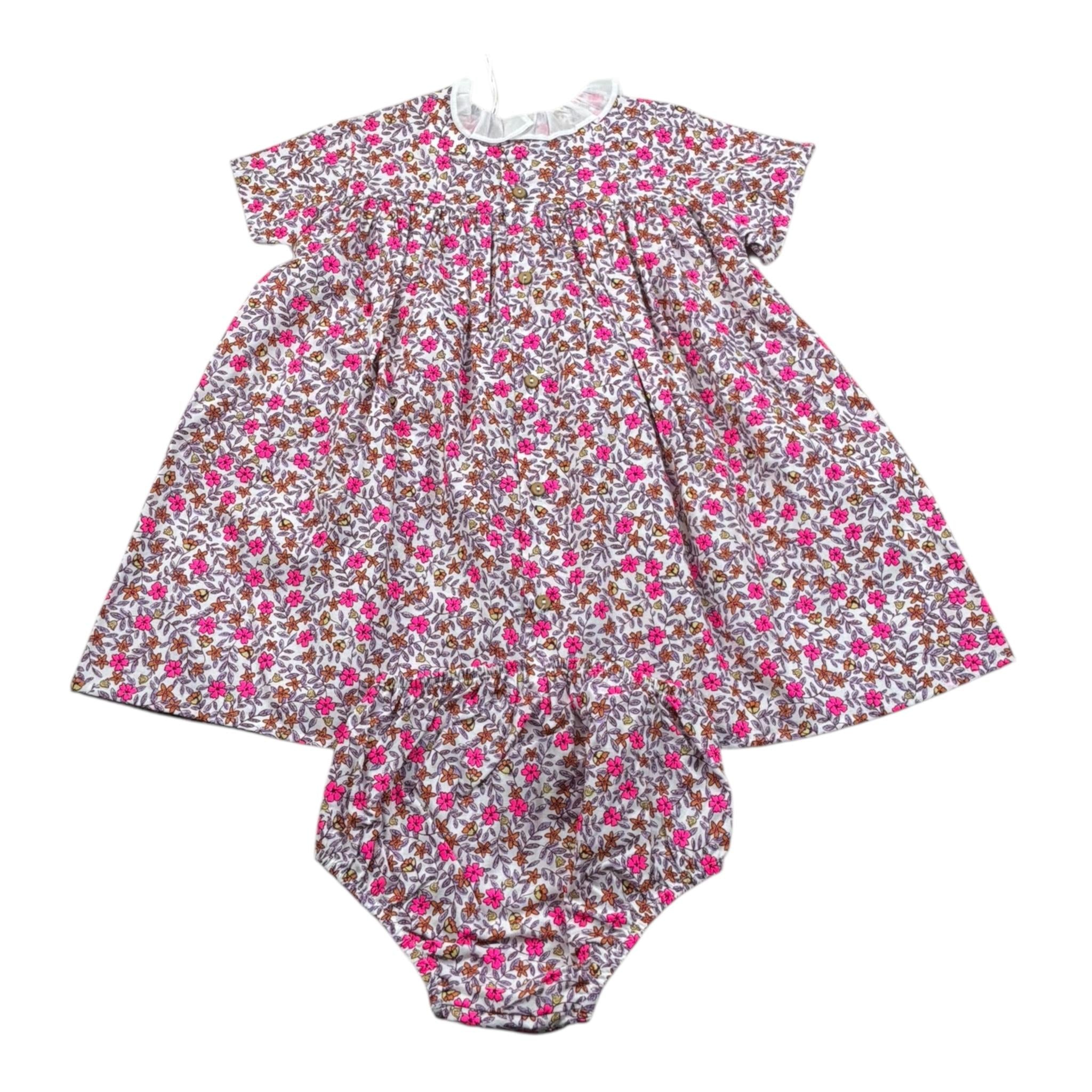 Teddy E Minou Set Abito-Coulotte Tinta Unita con Fantasia Fiori per Neonata E25AB023C0000 BIANCO TEDDY E MINOU 