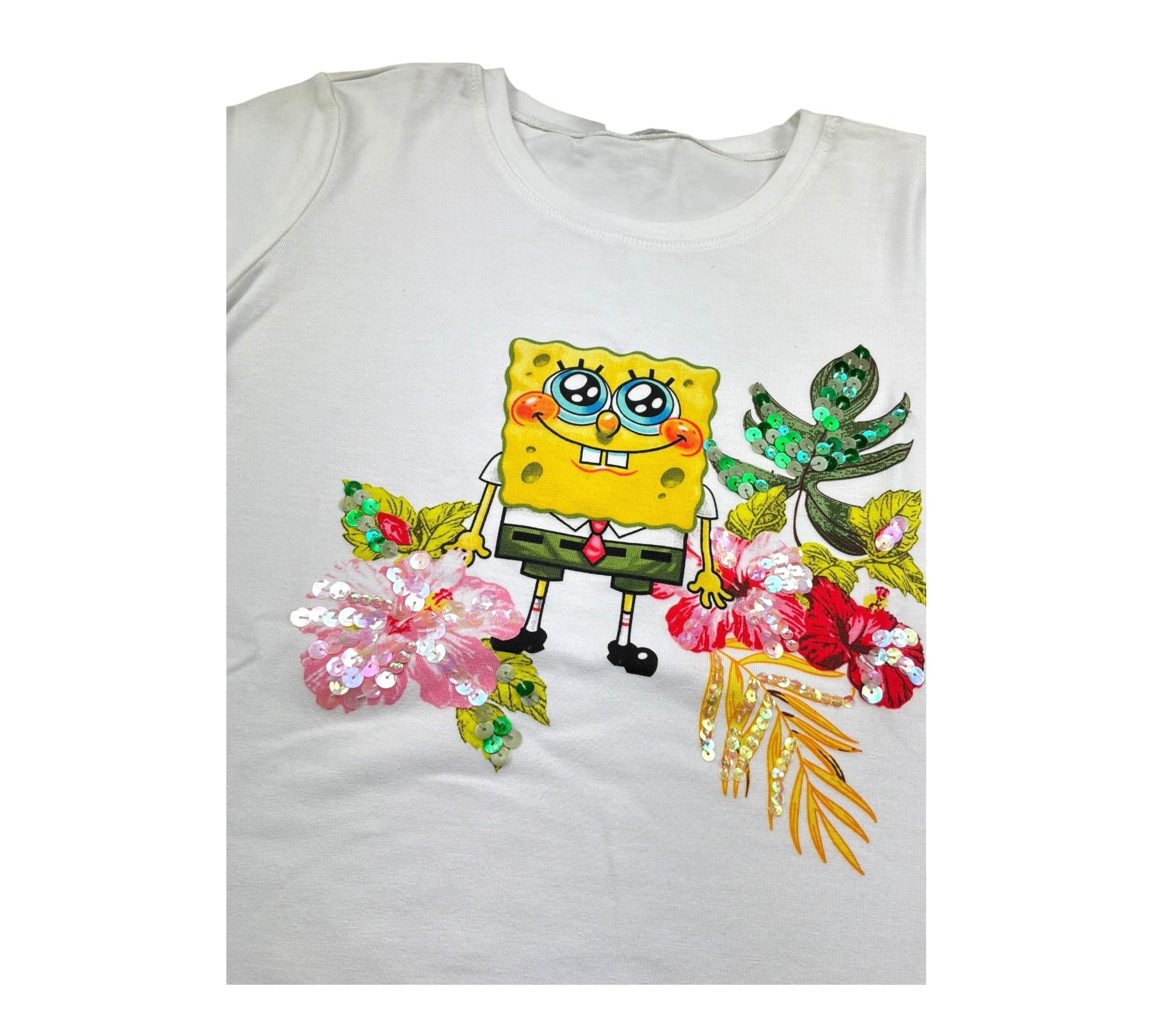 Monnalisa T.Shirt Girocollo Tinta Unita Co Stampa Spongbob per Bambina 665600S5 BIANCO MONNALISA 