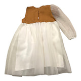 Minimo Abito Bicolore Giromanica Cn Tulle Bianco/Cammello Per Neonata