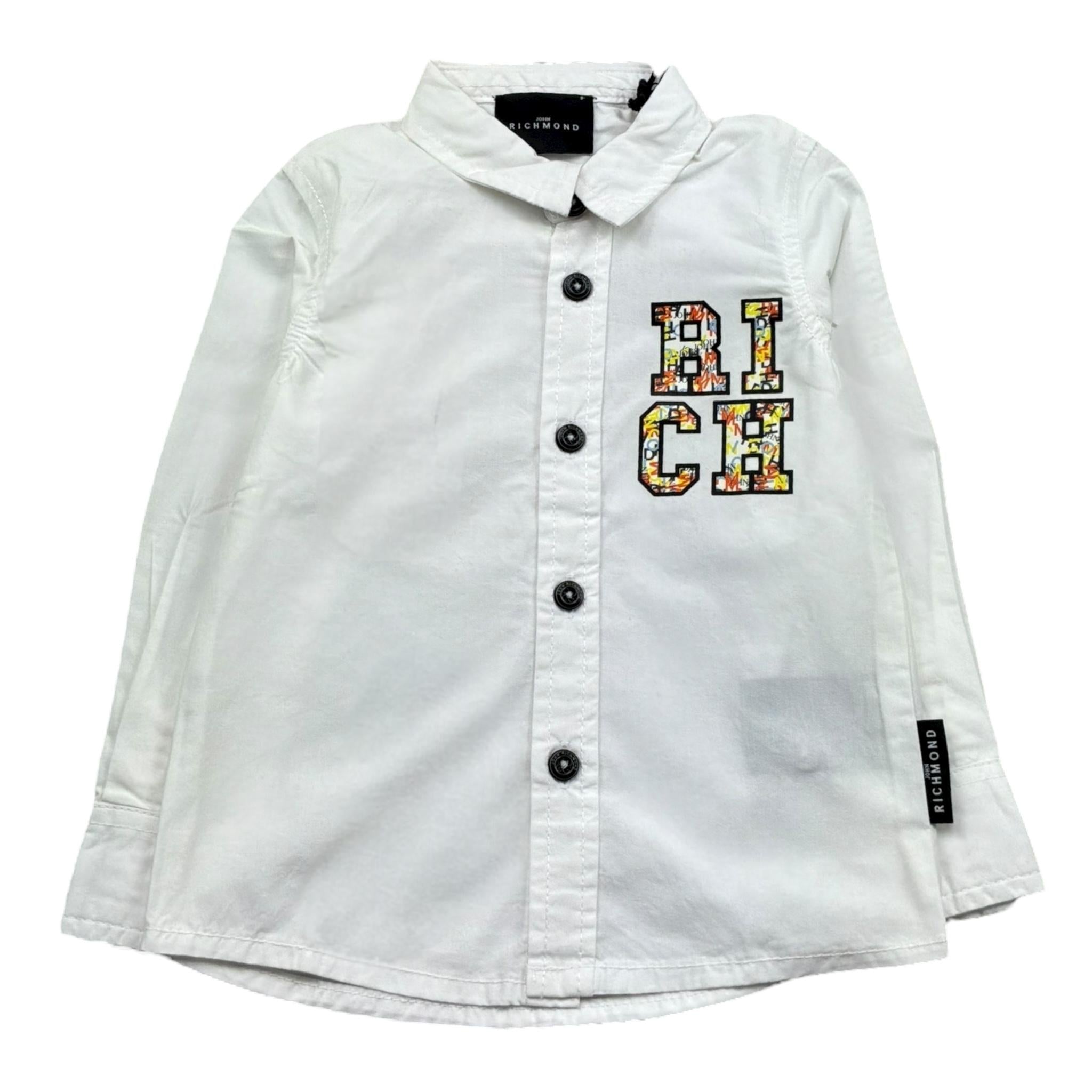 John Richmond Camicia Manica Lunga Tinta Unita con Logo per Neonato RIP25056CAN BIANCO JOHN RICHMOND 