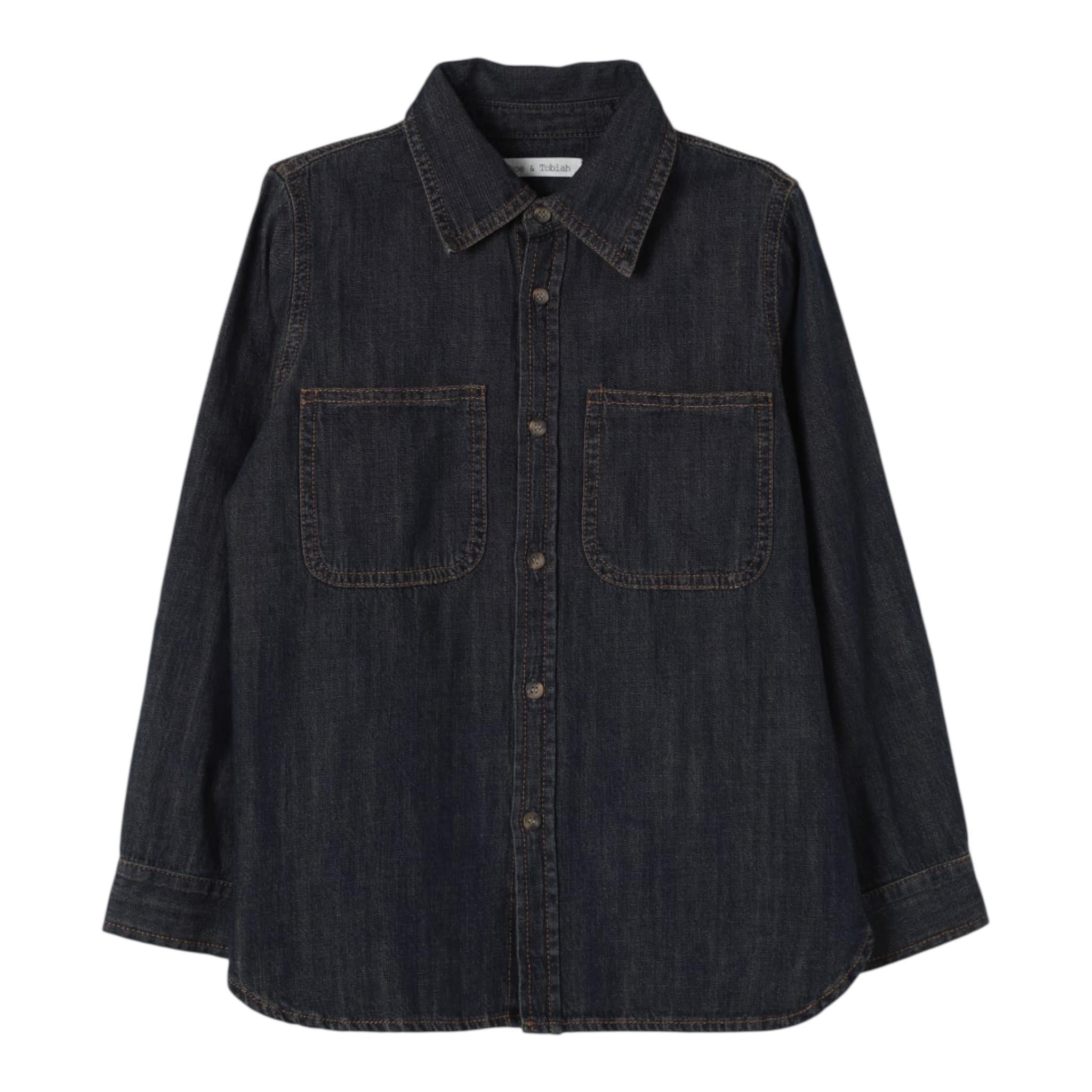 ZHOE & TOBIAH camicia in denim tinta unita con cuciture in contrasto Blu per Bambino DDL4 BLU ZHOE & TOBIAH 
