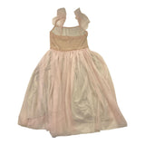 Caffe' D'Orzo Abito A Bretelle Tinta Unita Con Ricami E Tulle Beige Per Bambina