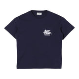 Etro T-Shirt Girocollo Tinta Unita Con Stampa In Contrasto E Taschino Blu Per Bambino