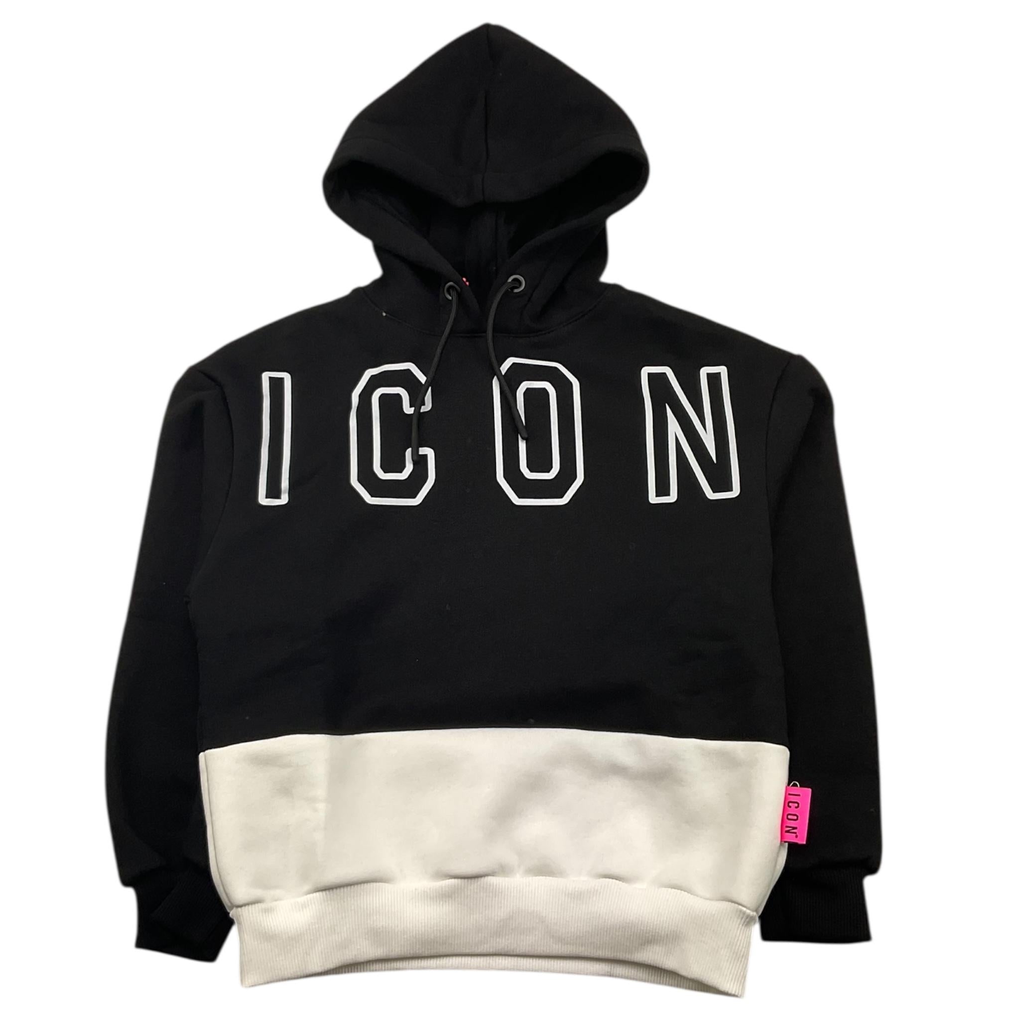 ICON felpa chiusa con cappuccio bicolore con logo Bianco/nero per