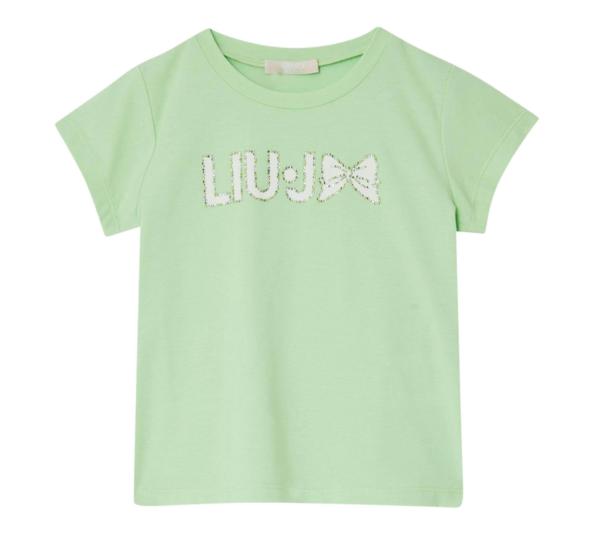 Liu Jo T-Shirt Girocollo Tinta Unita con Brillantini per Bambina KA5081X VERDE LIU JO 