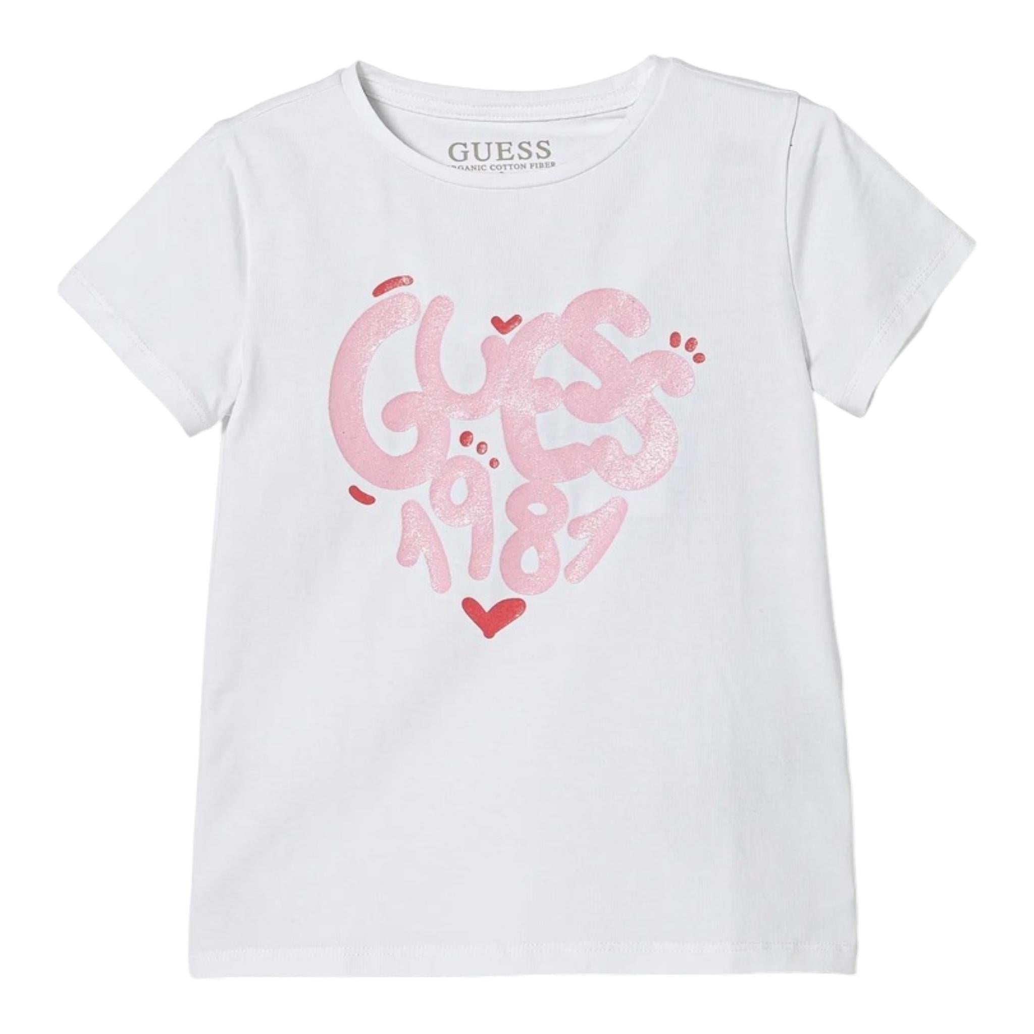 Guess T-Shirt Tinta Unita con Stampa per Bambina A5RI00K6YW4J BIANCO GUESS 