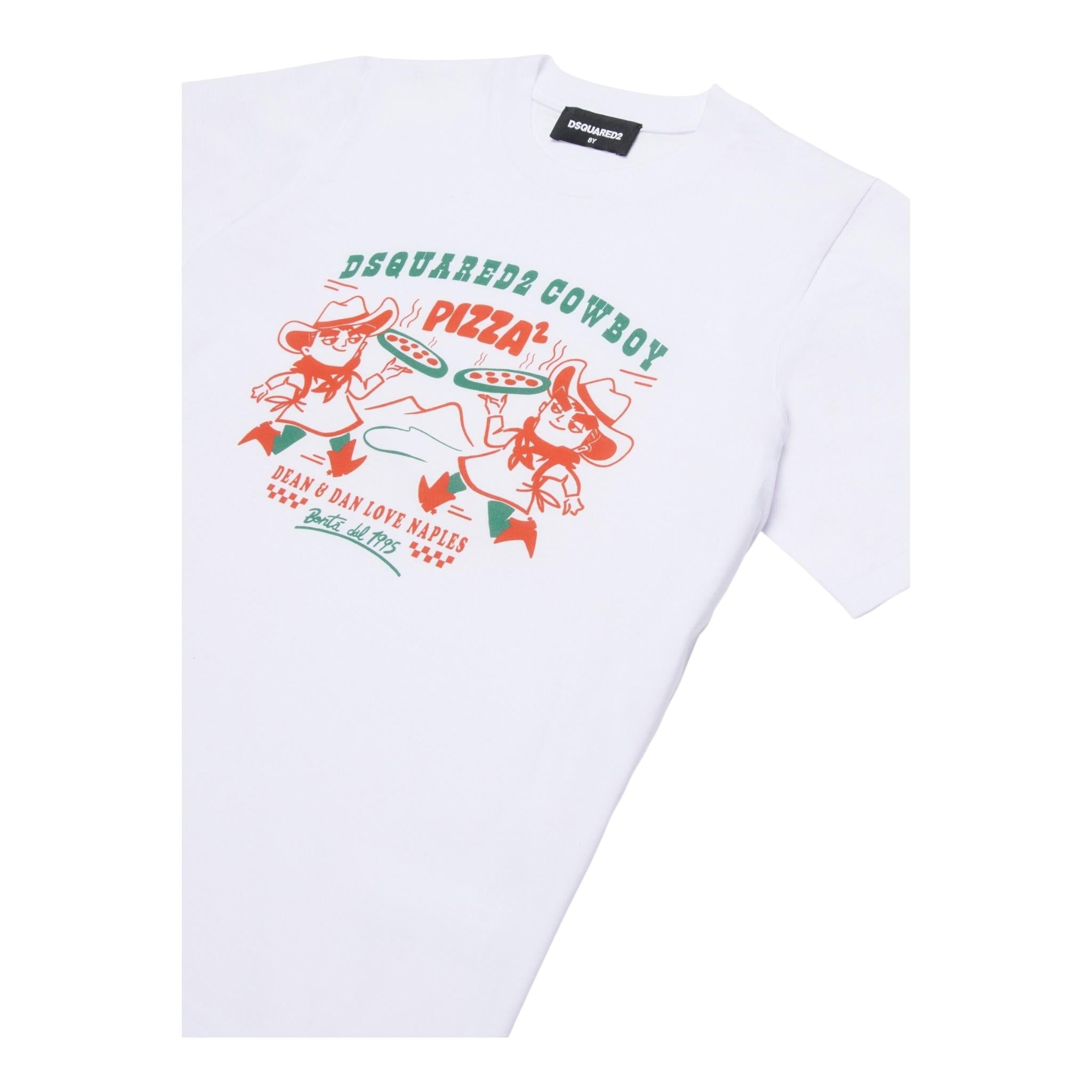 Dsquared2 T-Shirt Tinta Unita Girocollo con Stampa per Bambino DQ2975 BIANCO DSQUARED2 