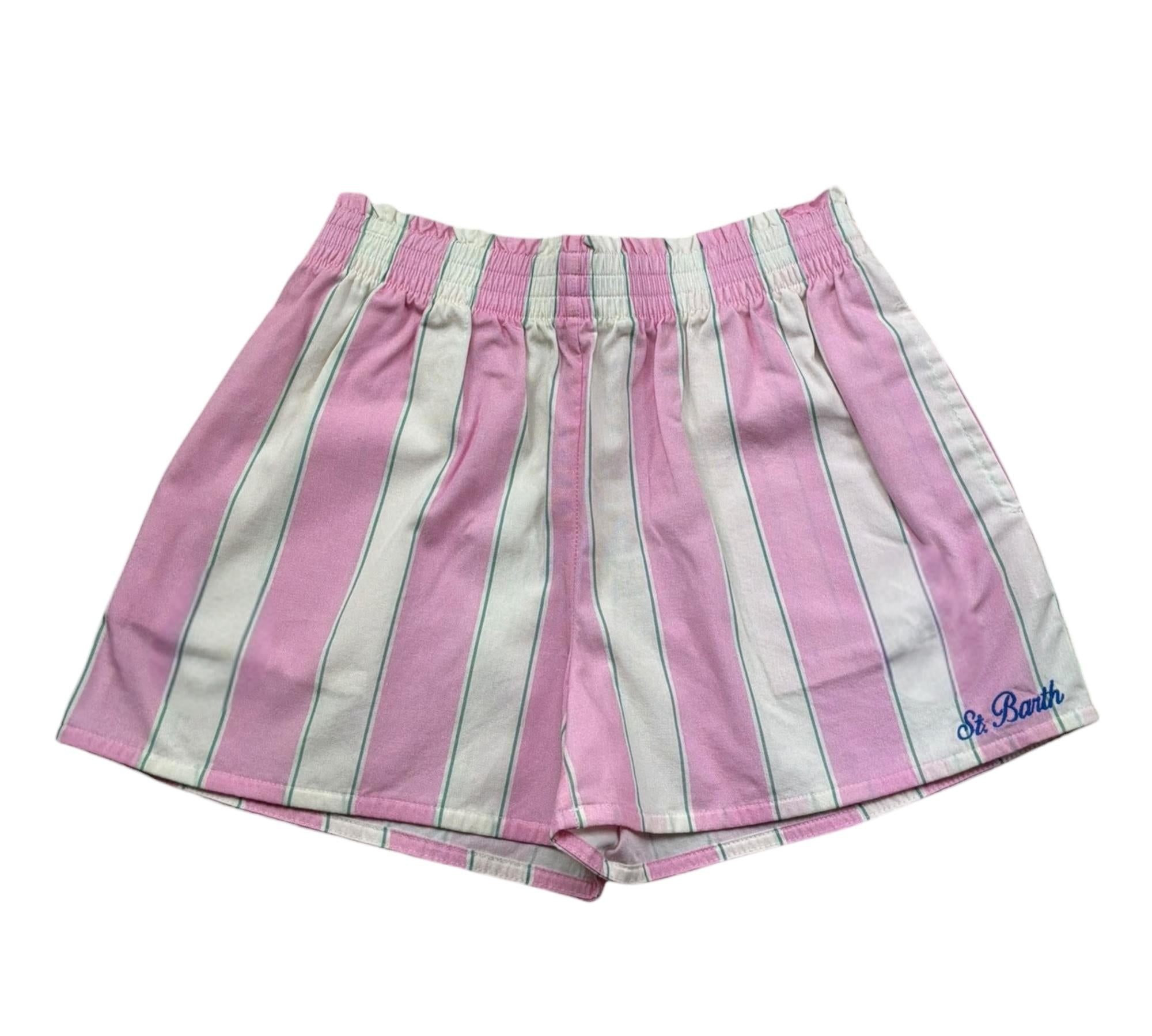Saint Barth Short Bicolore con Fantasia A Righe per Bambina MEA00100897 BIANCO/ROSA SAINT BARTH 