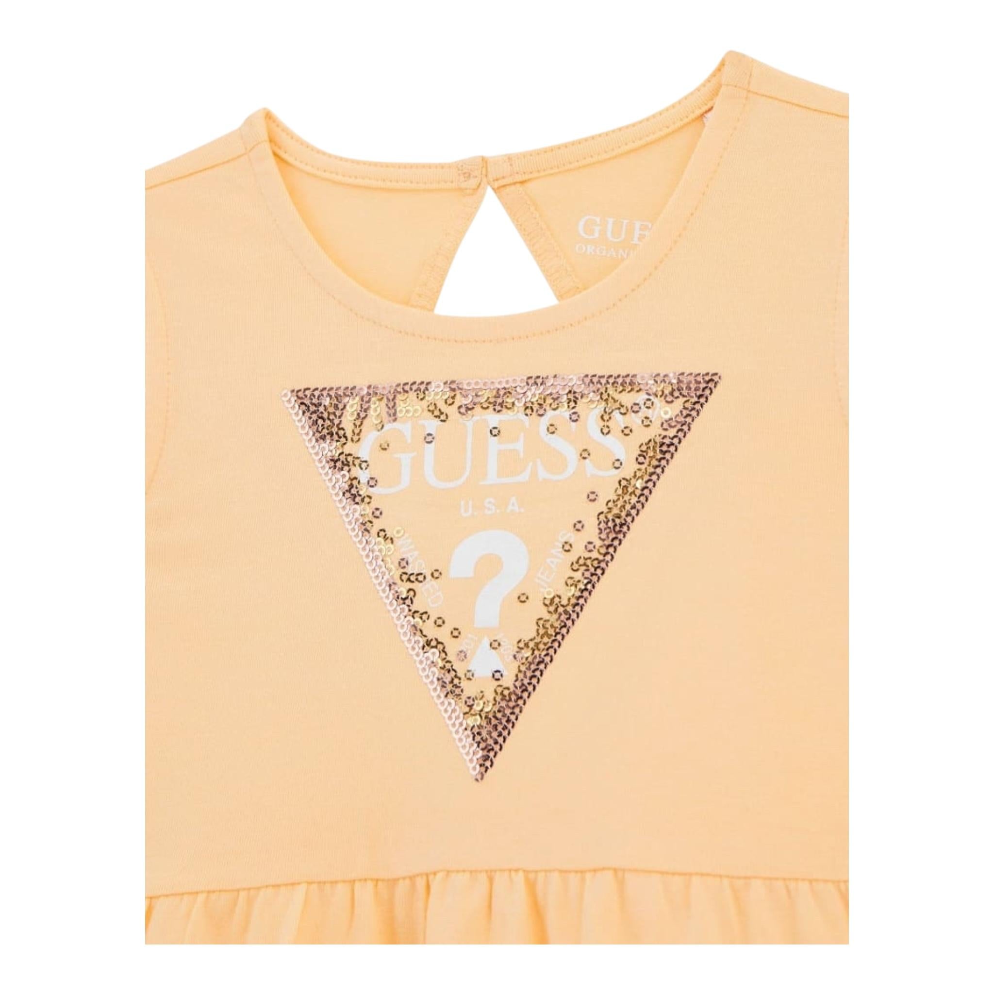 Guess Abito Giromanica Tinta Unita con Paillettes per Bambina K5GK22K6YW4 PESCA GUESS 