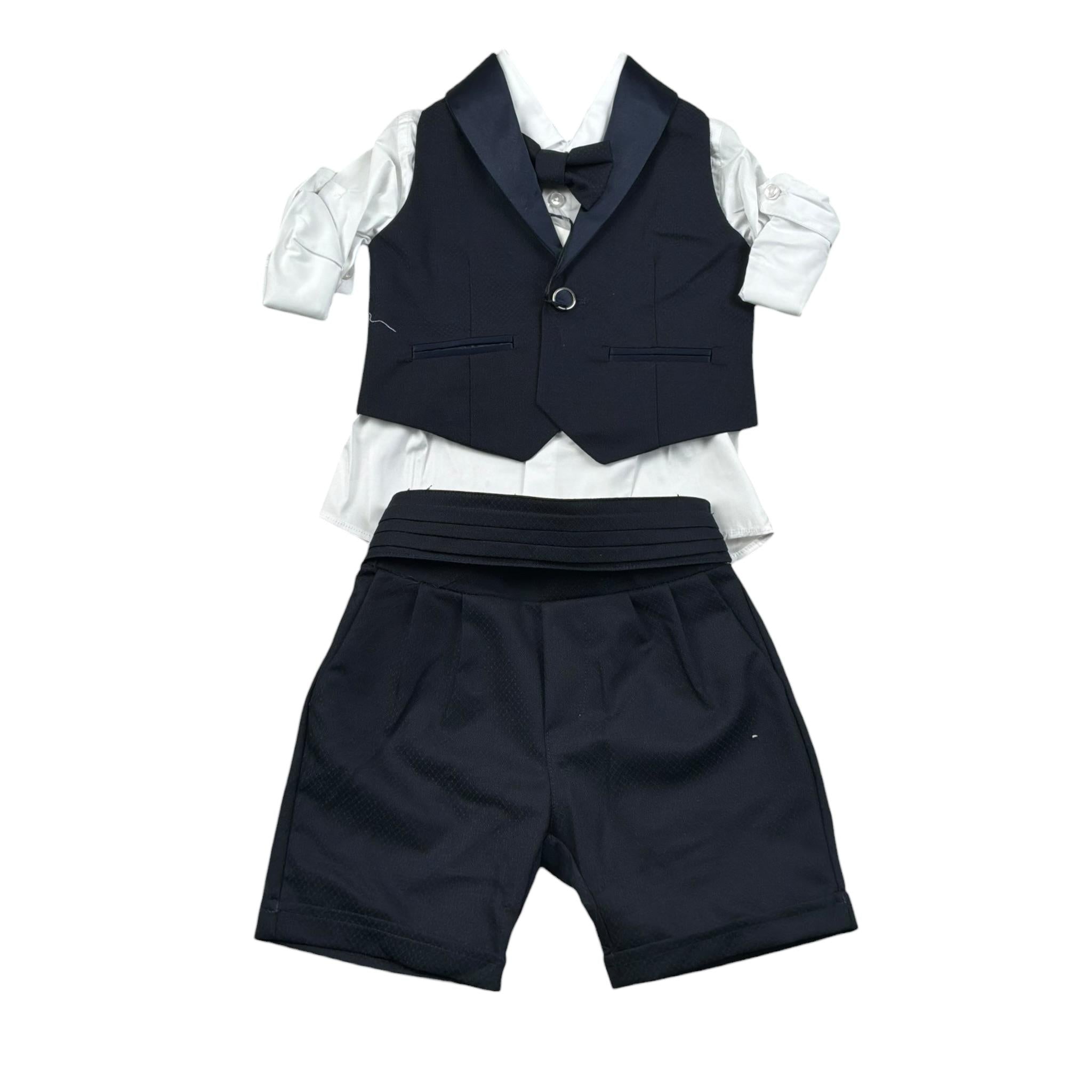 Never Too Completo 4 Pezzi Camicia-Bermuda-Gilet-Papillion per Bambino GM2242NJ BLU NEVER TOO 