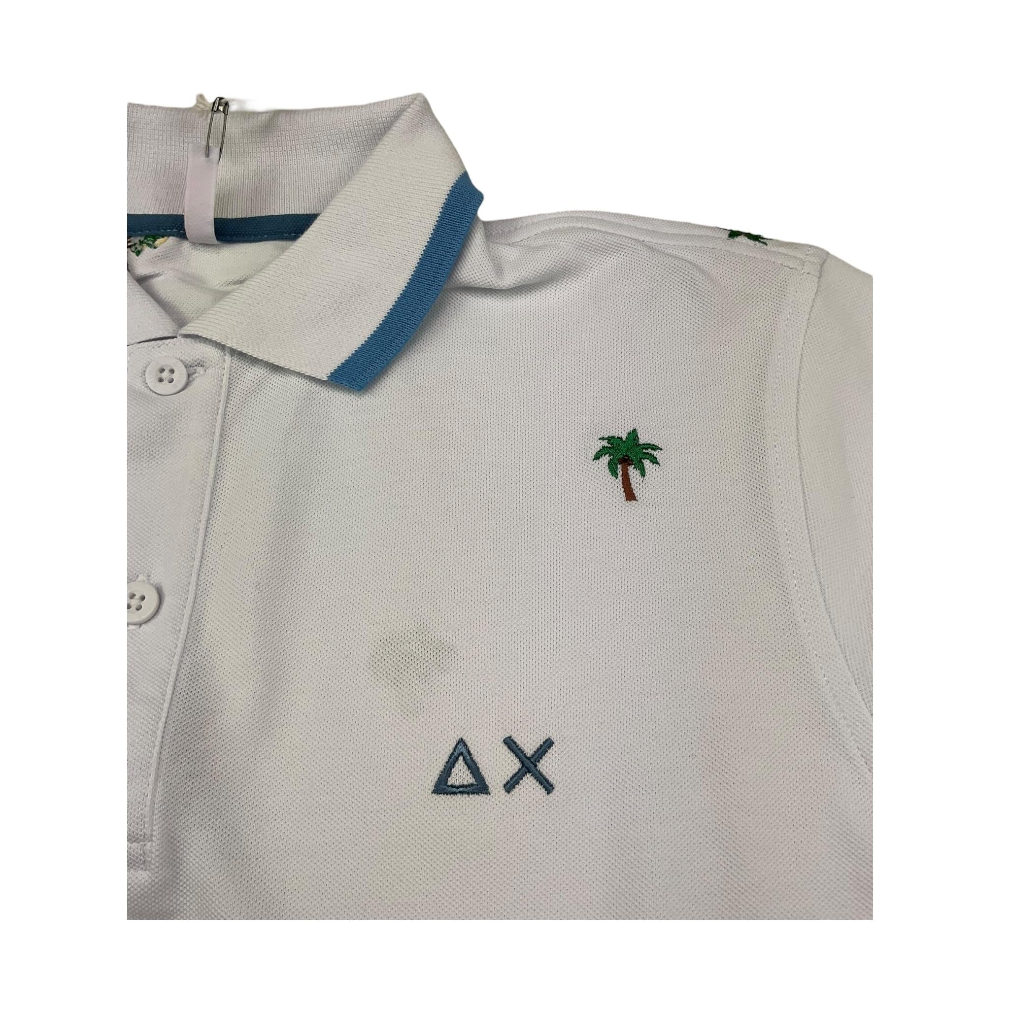 Sun68 Polo Mezza Manica Tinta Unita con Ricami Palme per Bambino A35328 BIANCO SUN68 