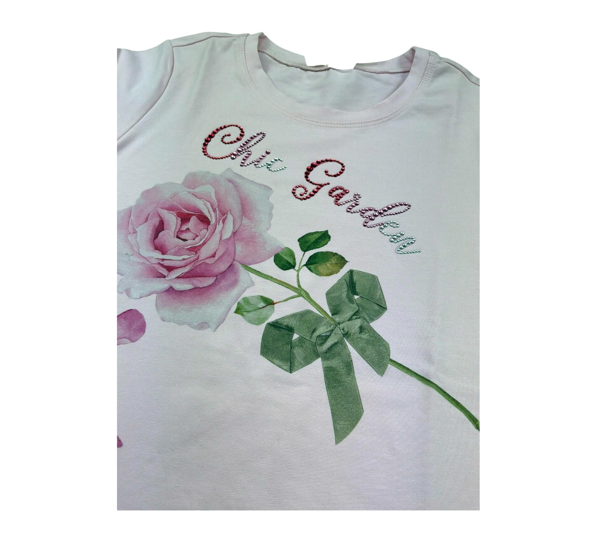 Monnalisa T-Shirt Girocollo Tinta Unita con Stampa Rose per Bambina MNTHS ROSA MONNALISA 
