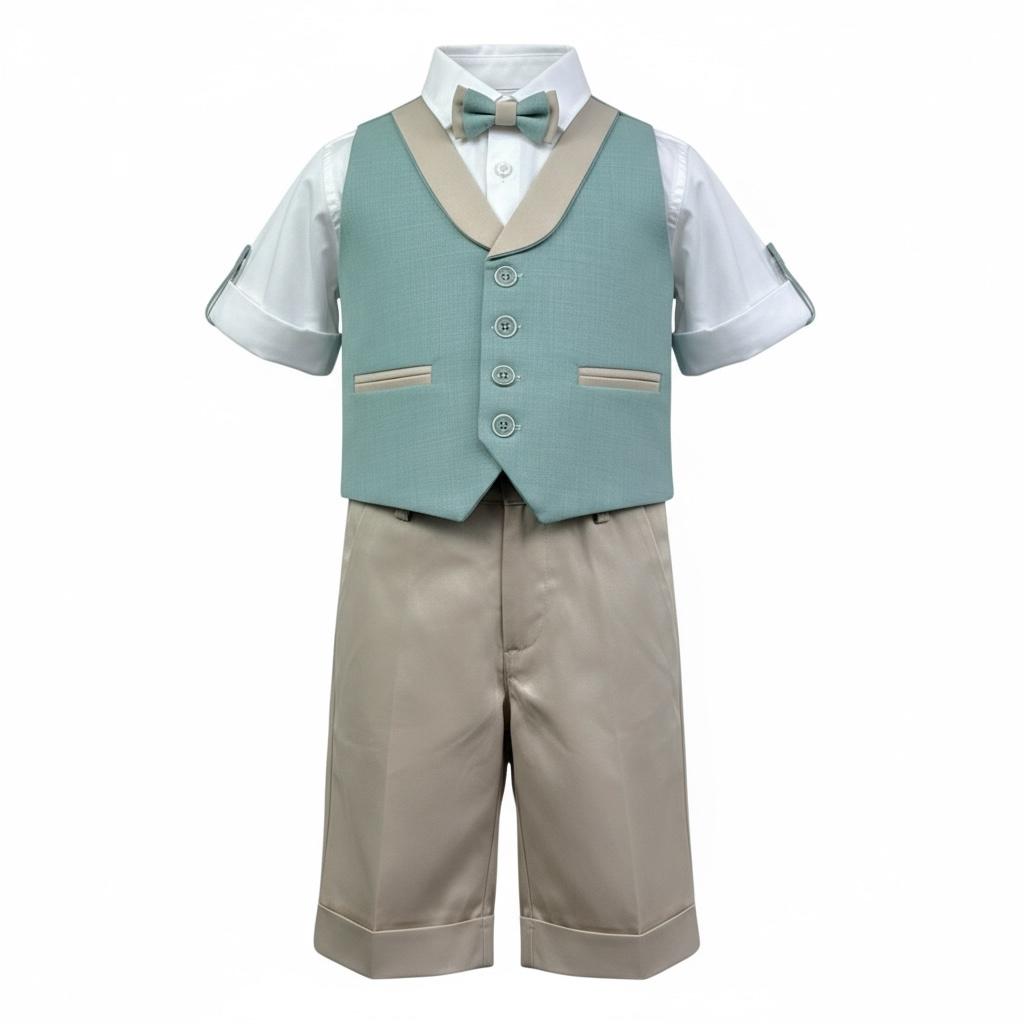 Mai'S Kids Completo 4 Pezzi Camicia-Papillon-Gilet-Pantalone per Bambino BERNARDX VERDE MAI'S KIDS 