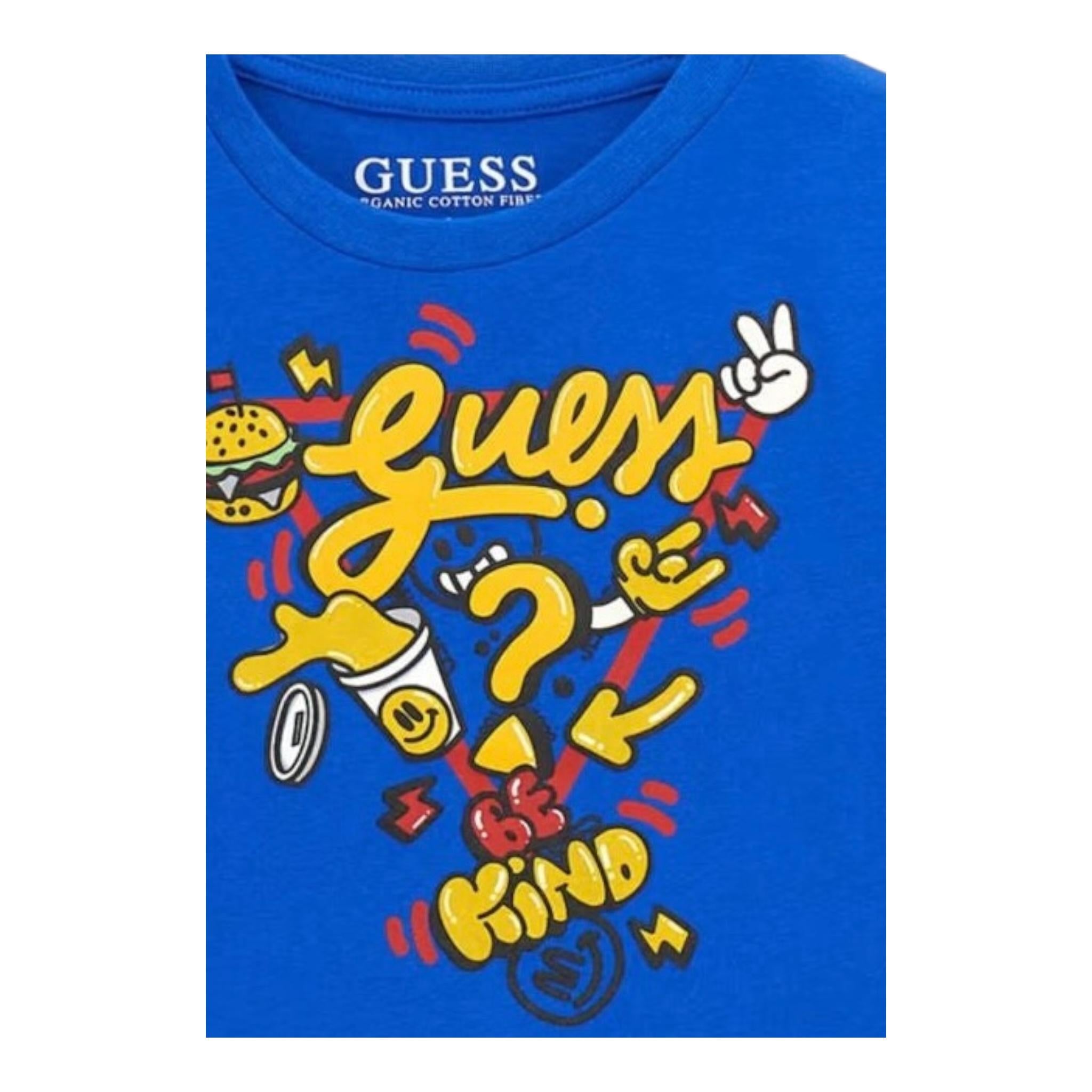GUESS shirt girocollo tinta unita con stampa Cobalto per Bambino N4YI13K8HM4 COBALTO GUESS 