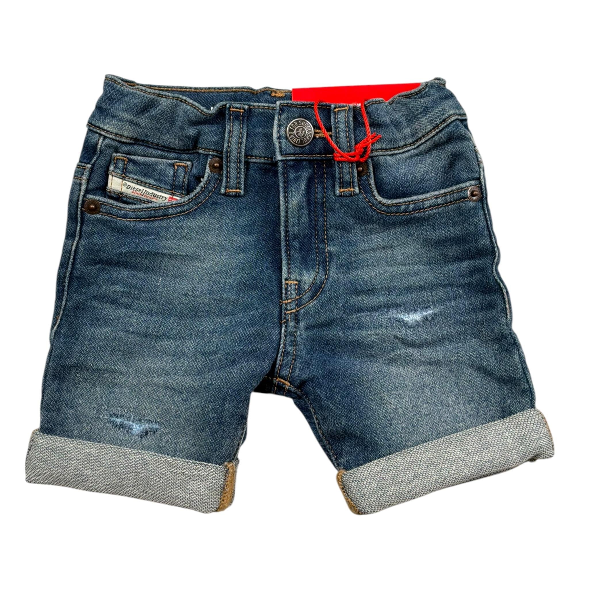 Diesel Bermuda In Denim Tinta Unita Girovita Regolabile per Neonato K00362X BLU DIESEL 