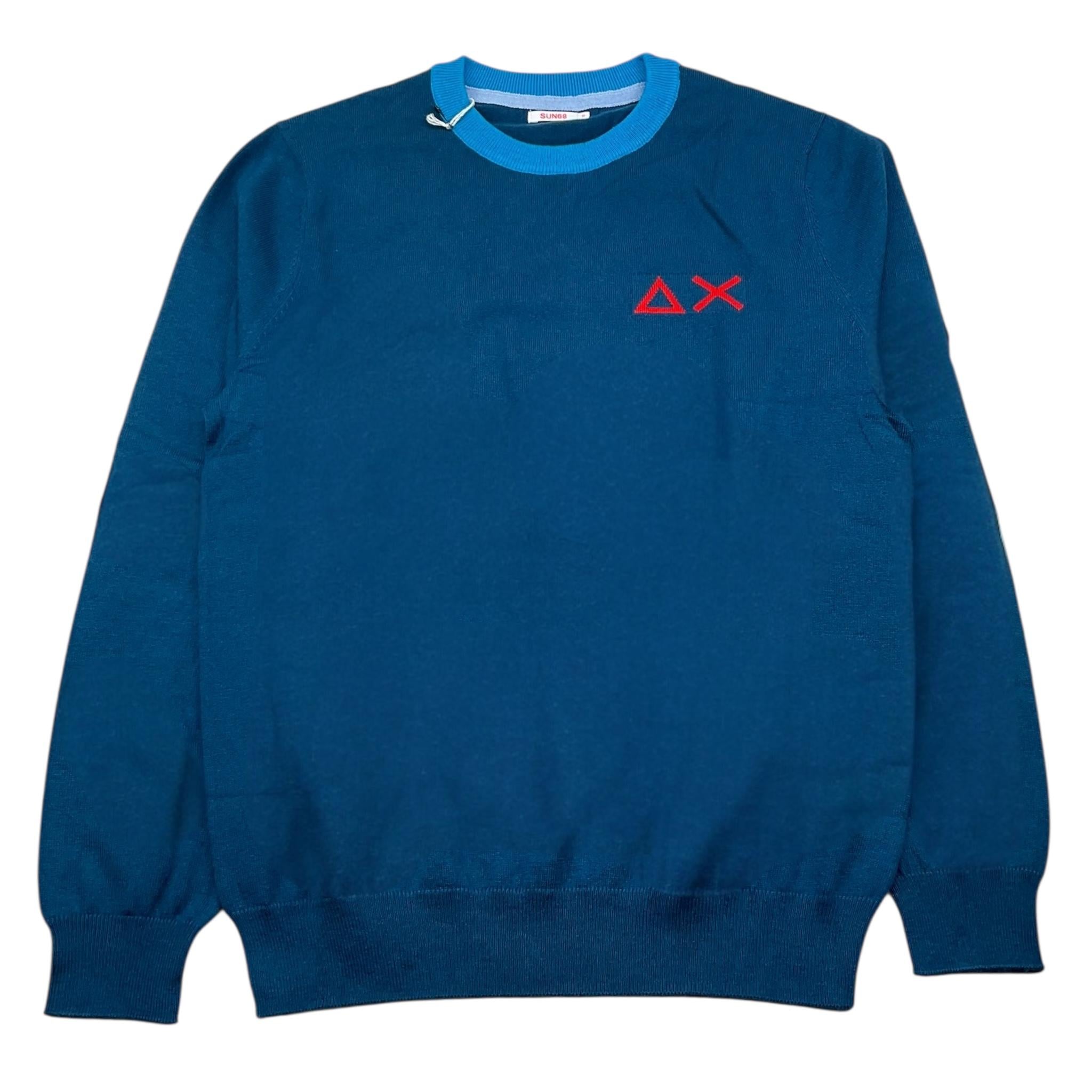 SUN68 maglia girocollo tinta unita con ricamo logo Petrolio per Bambino K44330J PETROLIO SUN68 