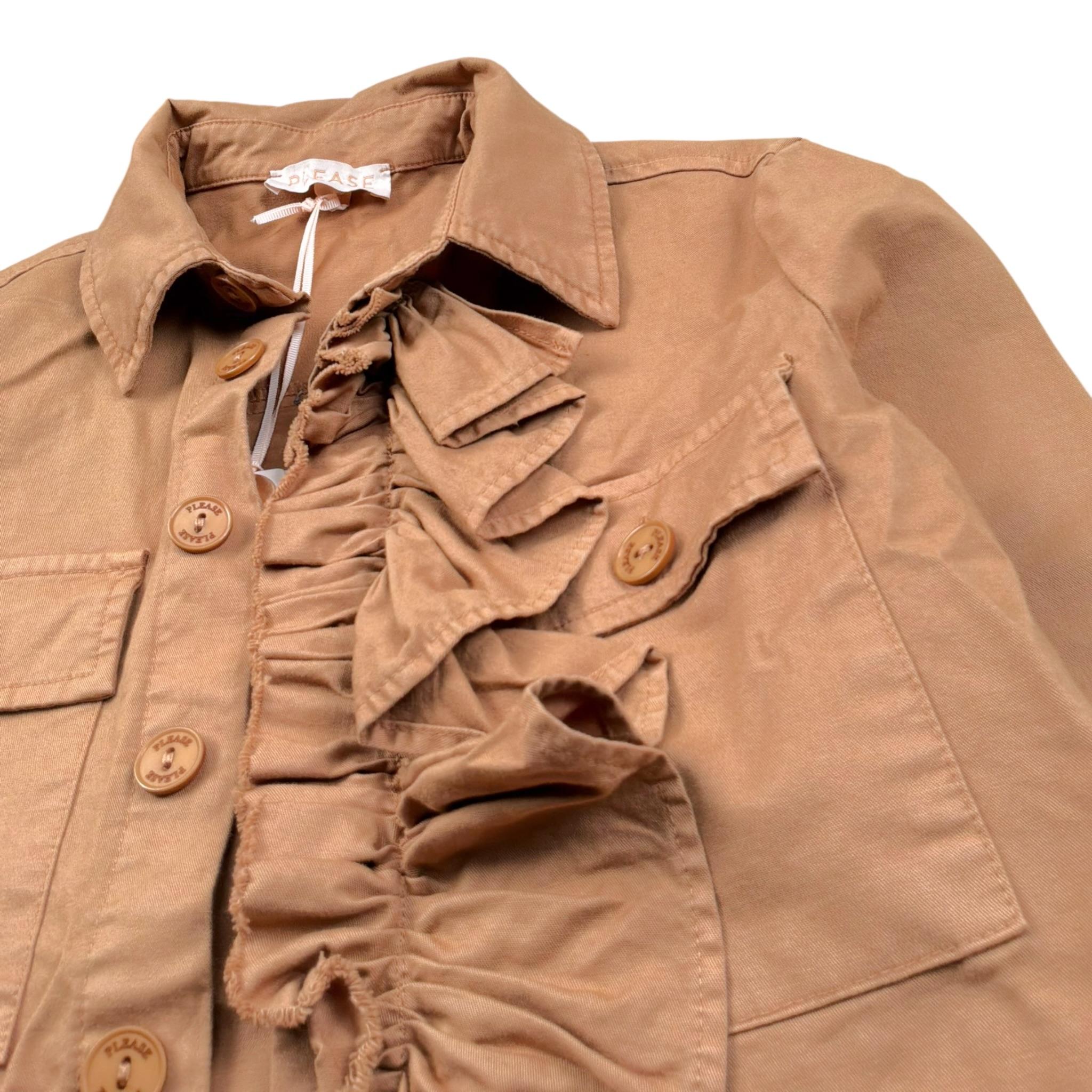 Please Giubbino Tinta Unita con Balze per Bambina JB07312G73 CAMMELLO PLEASE 