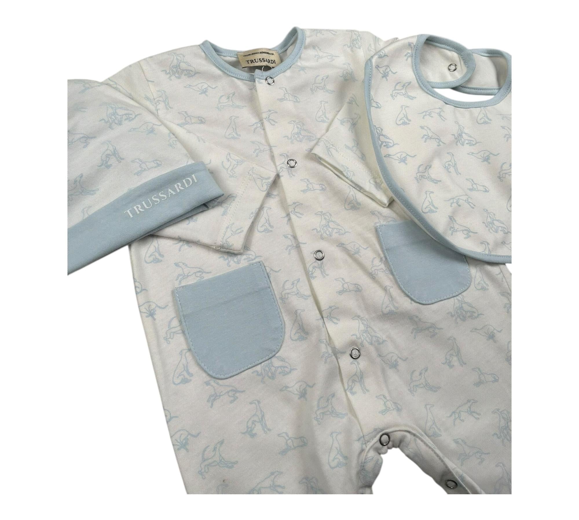 Trussardi Set 3 Pezzi Tutina-Cappello-Bvetta per Neonata TLP26003TUA BIANCO/AZZURRO TRUSSARDI 