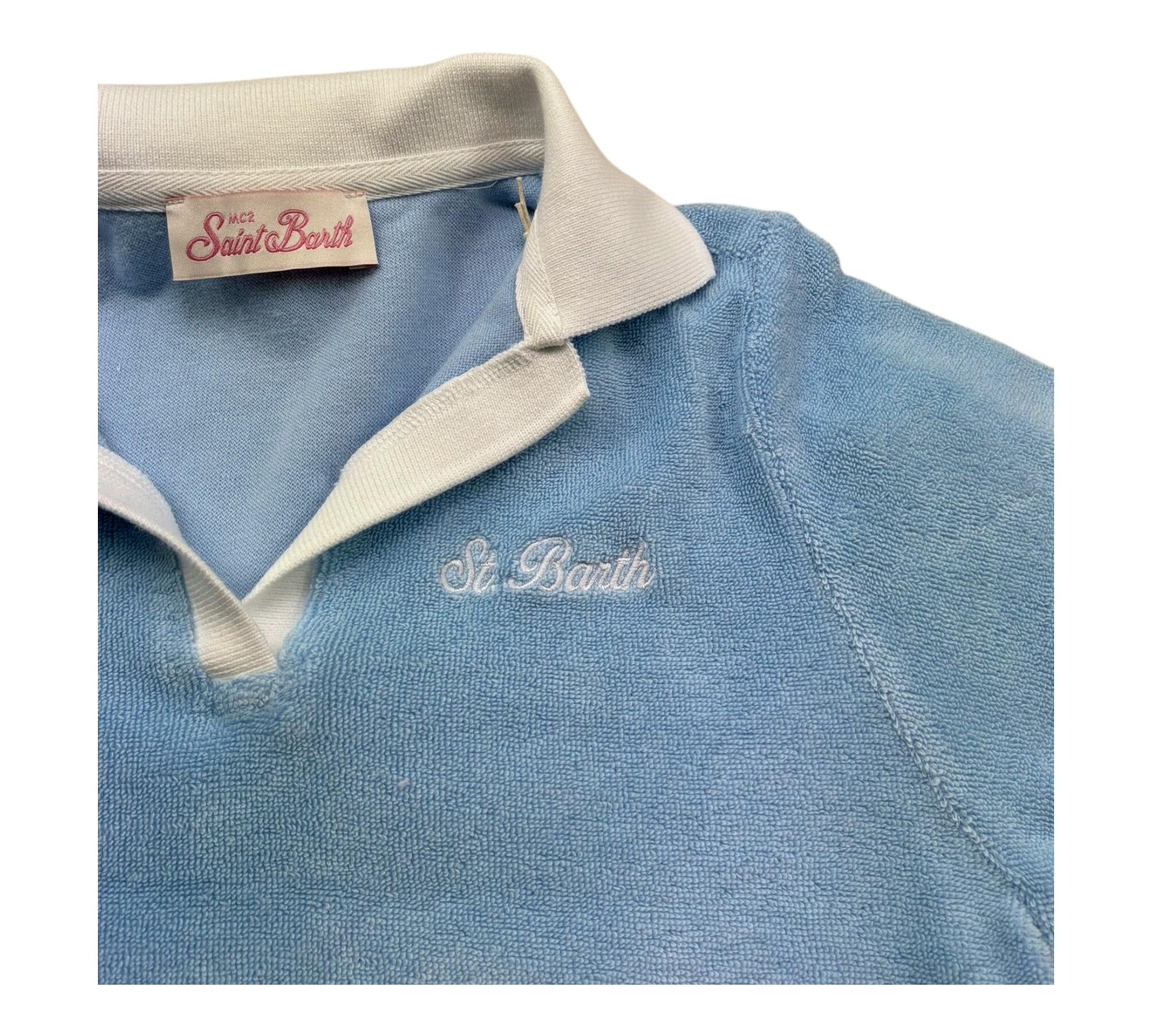 Saint Barth Polo Mezza Manica Tinta Unita In Spugna con Colletto In Contrasto per Bambina JAIM003 AZZURRO SAINT BARTH 