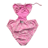 Mefui Costume Intero Tinta Unita Con Fantasia Rosa Per Bambina