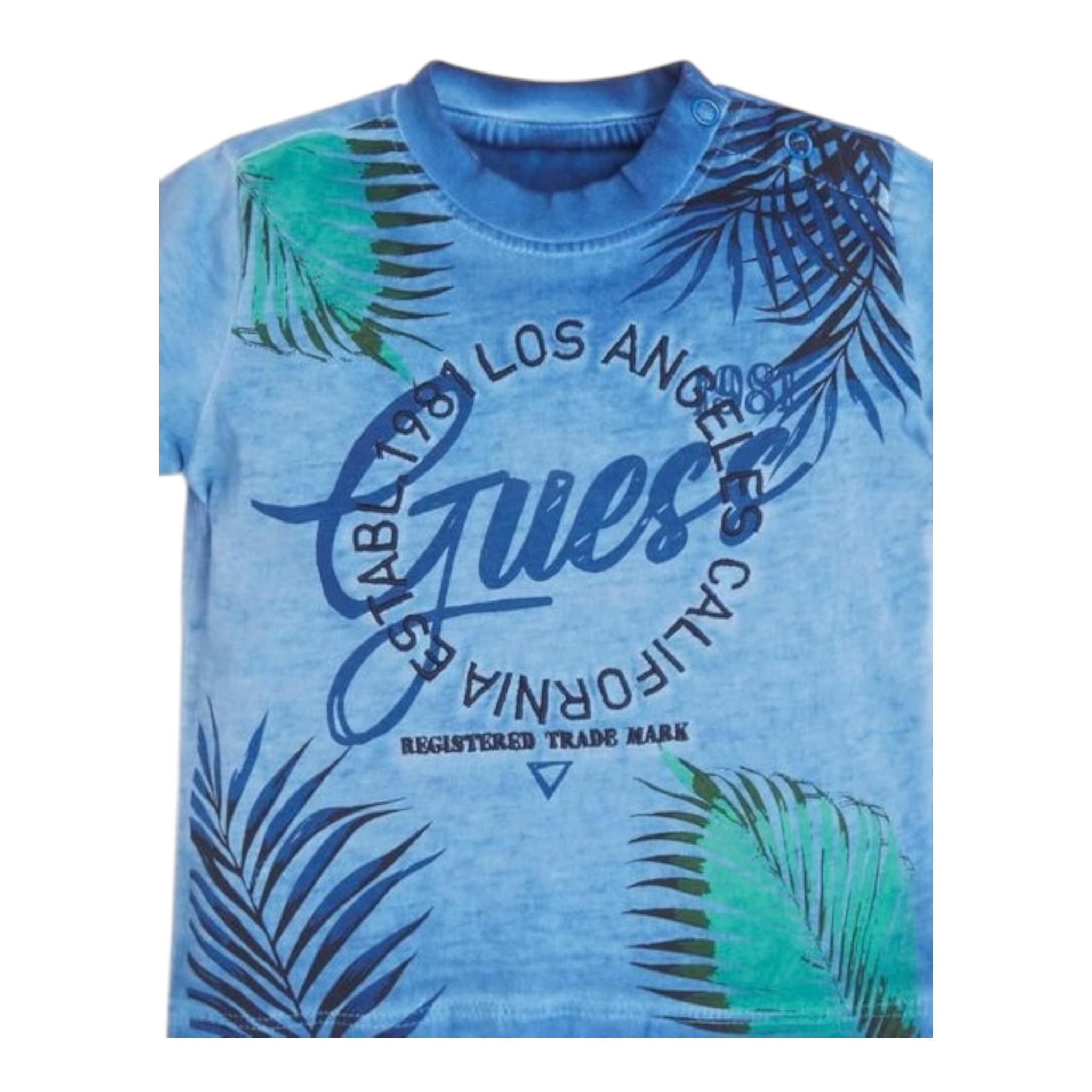 Guess T-Shirt Gircollo Tinta Unita con Stampa per Neonato N2GI17K5HM20 BLU GUESS 