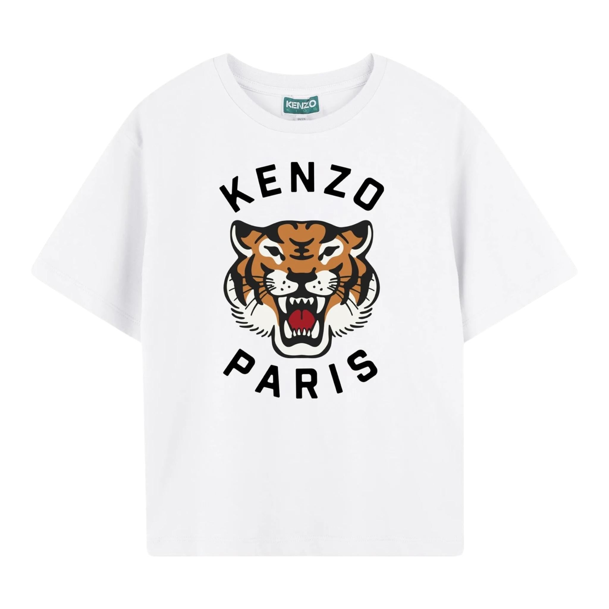 Kenzo T-Shirt Girocollo Tinta Unita con Stampe per Bambina K61137X BIANCO KENZO 