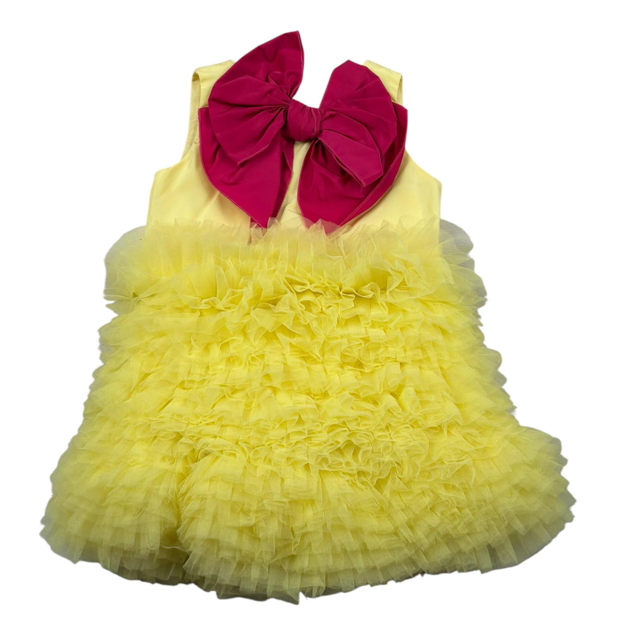 Miss Grant Abito Giromanica tinta unita con Tulle Giallo per Bambina MG1349XX GIALLO MISS GRANT 