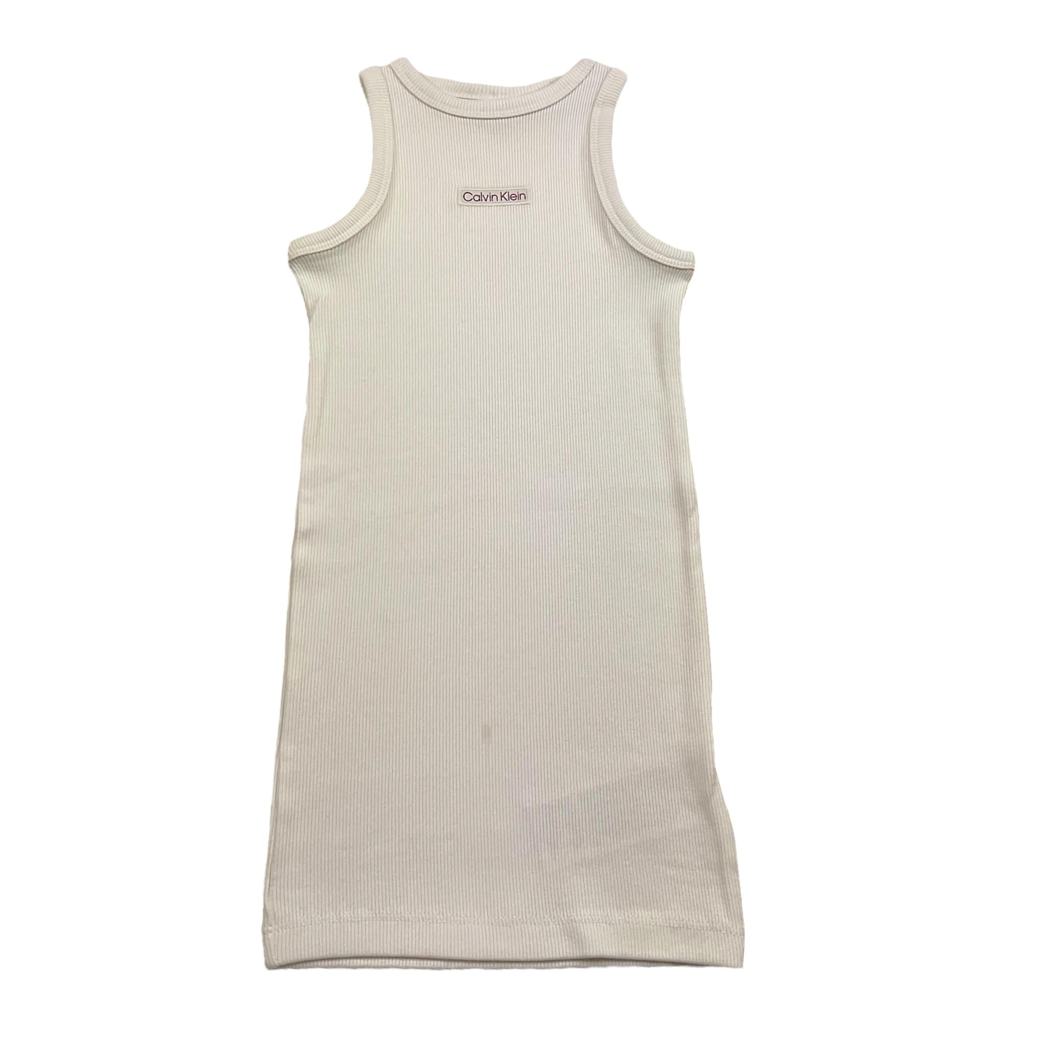 Calvin Klein Abito Tinta Unita Giromanica con Logo per Bambina IG0IG02906X PANNA CALVIN KLEIN 