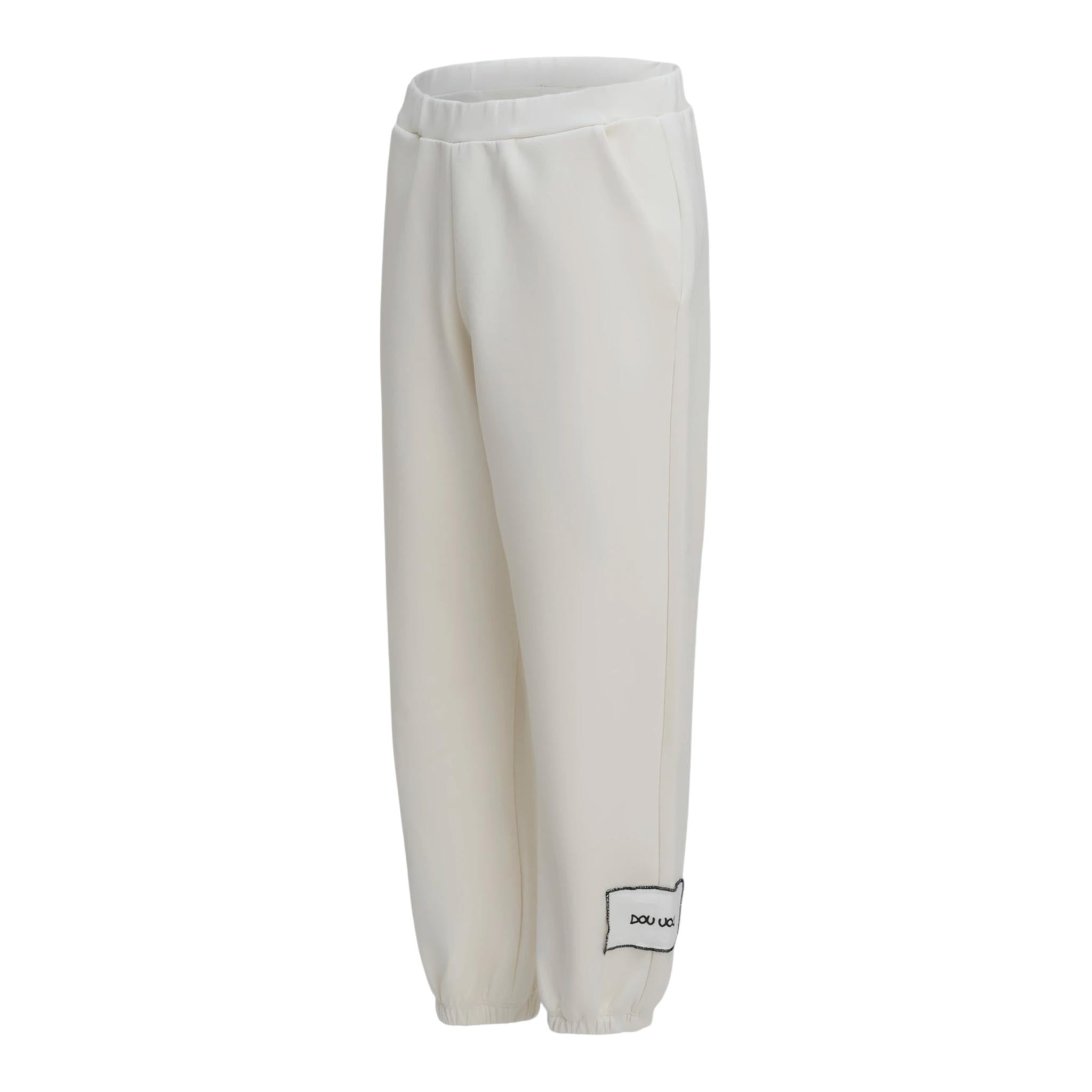 Dou Dou Pantalone Tinta Unita con Logo per Bambina DW6R20 PANNA DOU DOU 