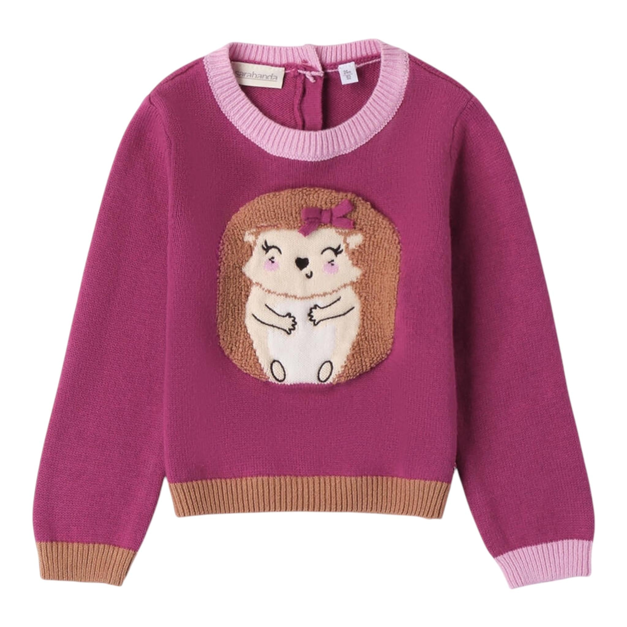 SARABANDA maglia girocollo tinta unita cn stampa e profili in contrasto Fuxia per Bambina A211 FUXIA SARABANDA 