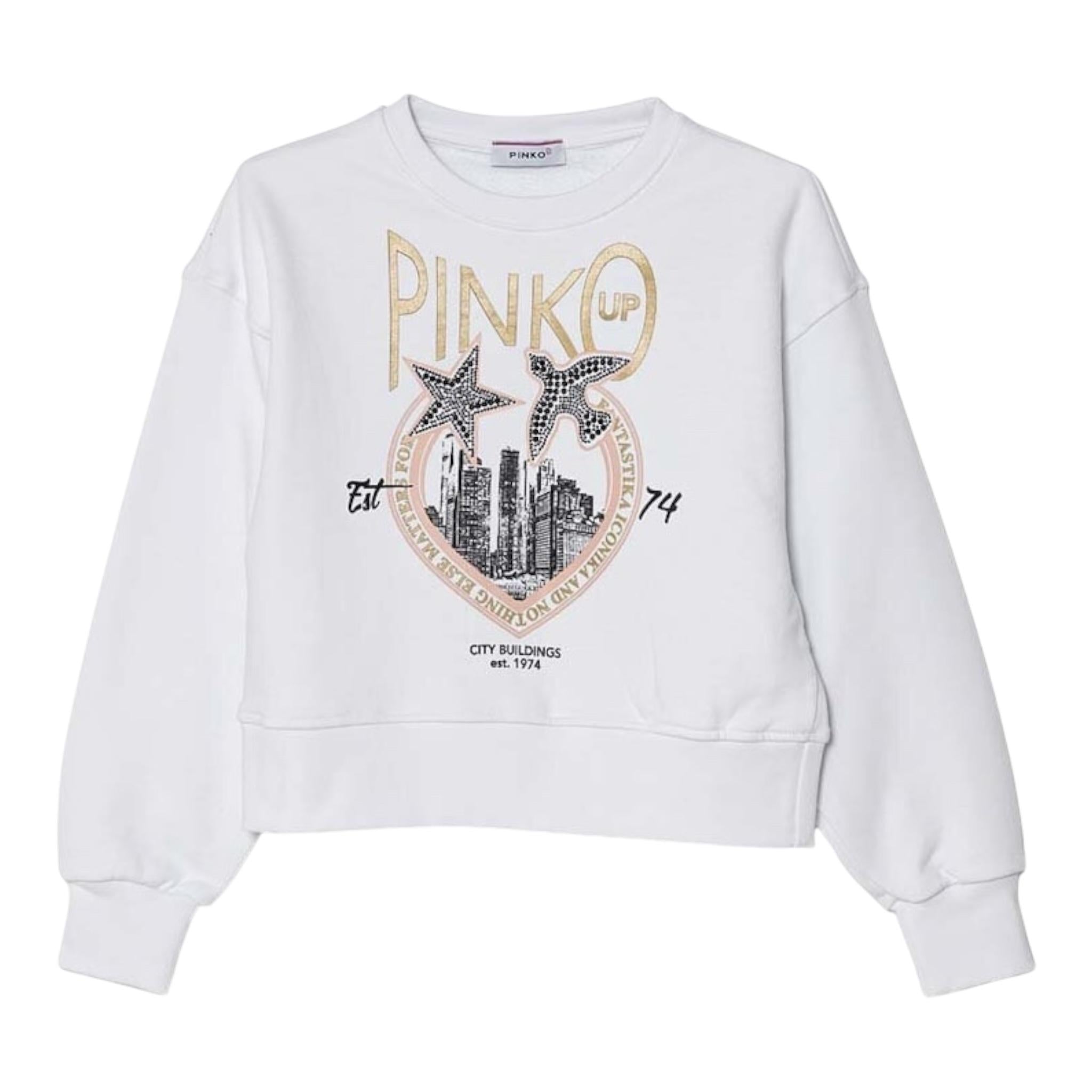 PINKO felpa girocollo tinta unita con stampa Bianco per Bambina F4PIJGSW218X BIANCO PINKO 