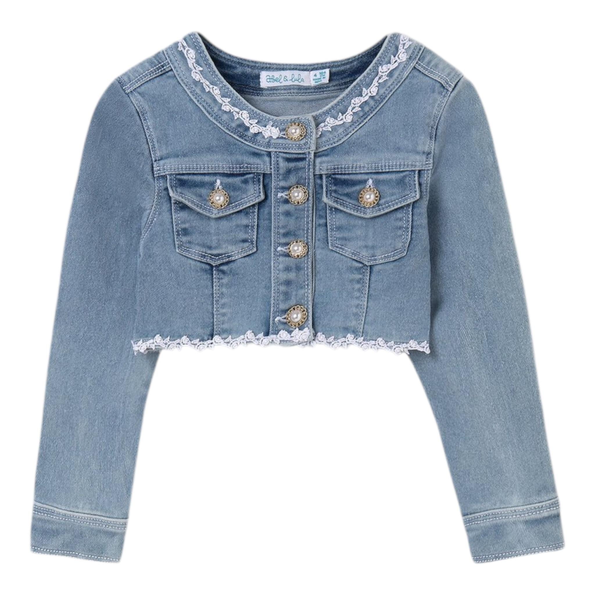 Abel & Lula Giubbino In Denim Tinta Unita con Ricami per Bambina 5369XX AZZURRO ABEL & LULA 