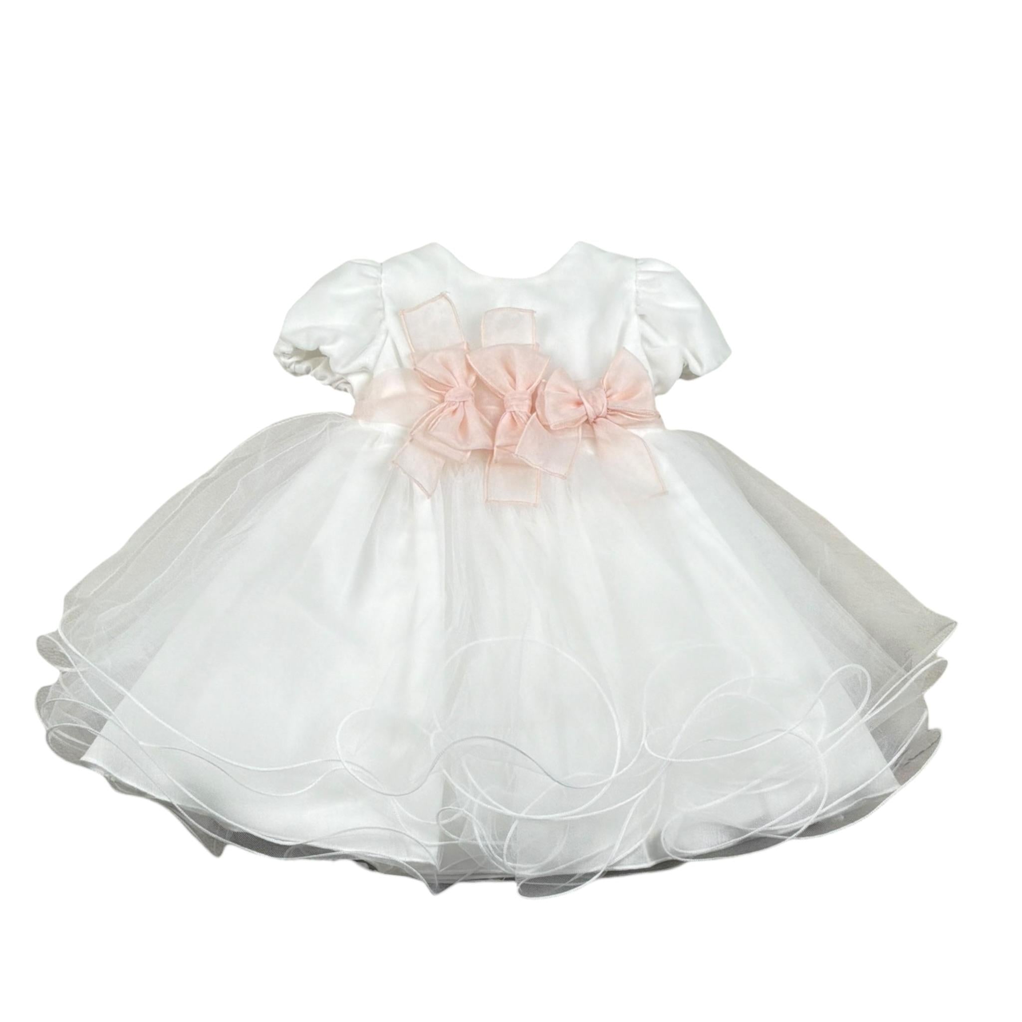 Pure Firenze Abito Cerimonia Tinta Unita con Tulle per Neonata PC03202 BIANCO PURE FIRENZE 