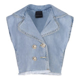 Marc Ellis Gilet In Denim Tinta Unita Con Bottoni Azzurro Per Bambina
