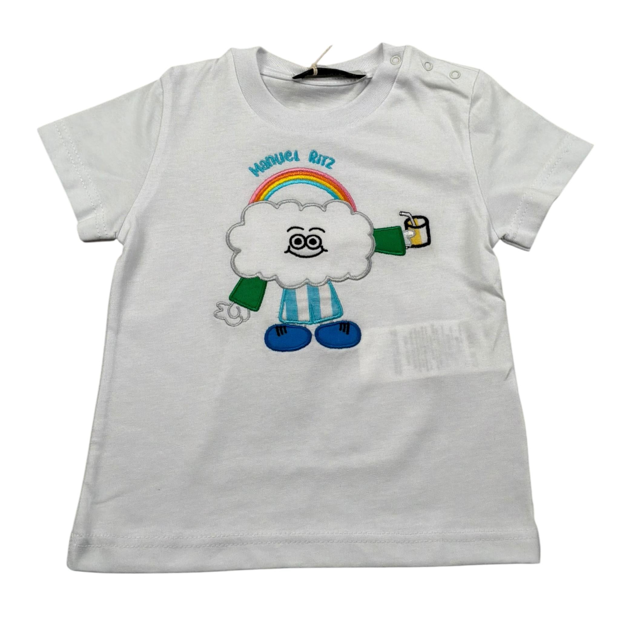 Manuel Ritz T-Shirt Girocollo Tinta Unita con Ricami per Bambino MR2658 BIANCO MANUEL RITZ 