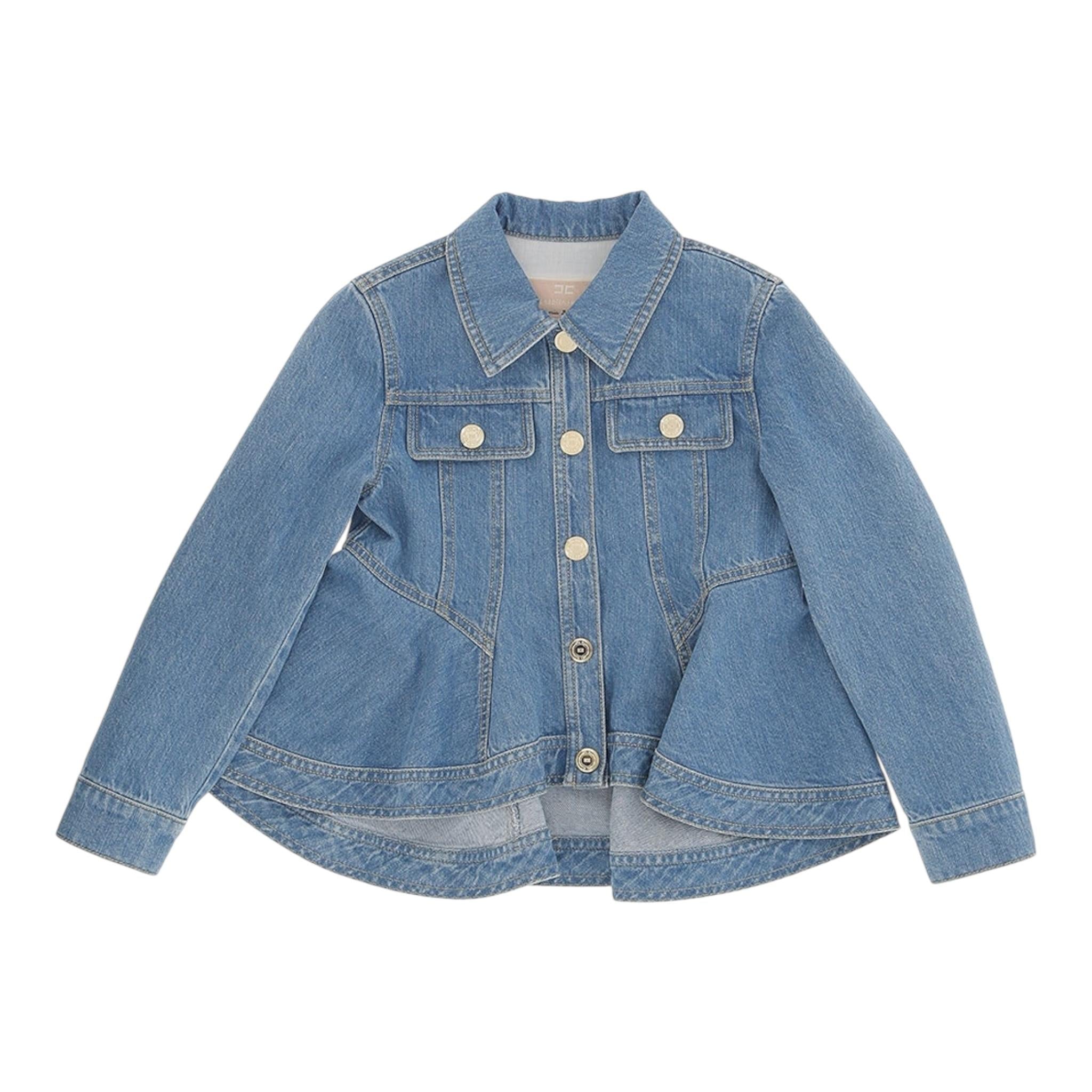 Elisabetta Franchi Giubbino Manica Lunga Tinta Unita In Denim per Bambina EFGB123 AZZURRO ELISABETTA FRANCHI 