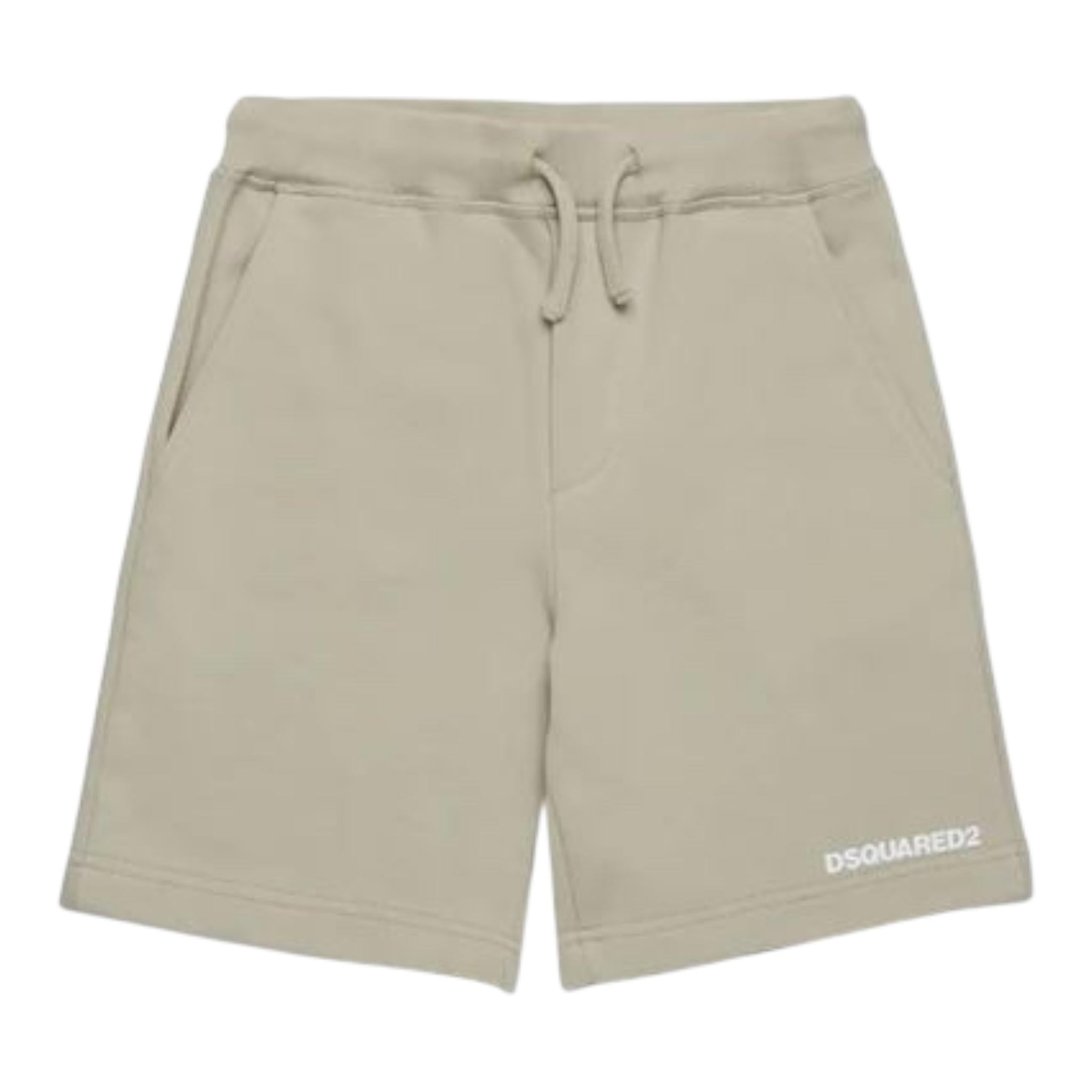 Dsquared2 Bermuda In Tuta Tinta Unita con Stampa per Bambino DQ2738 BEIGE DSQUARED2 