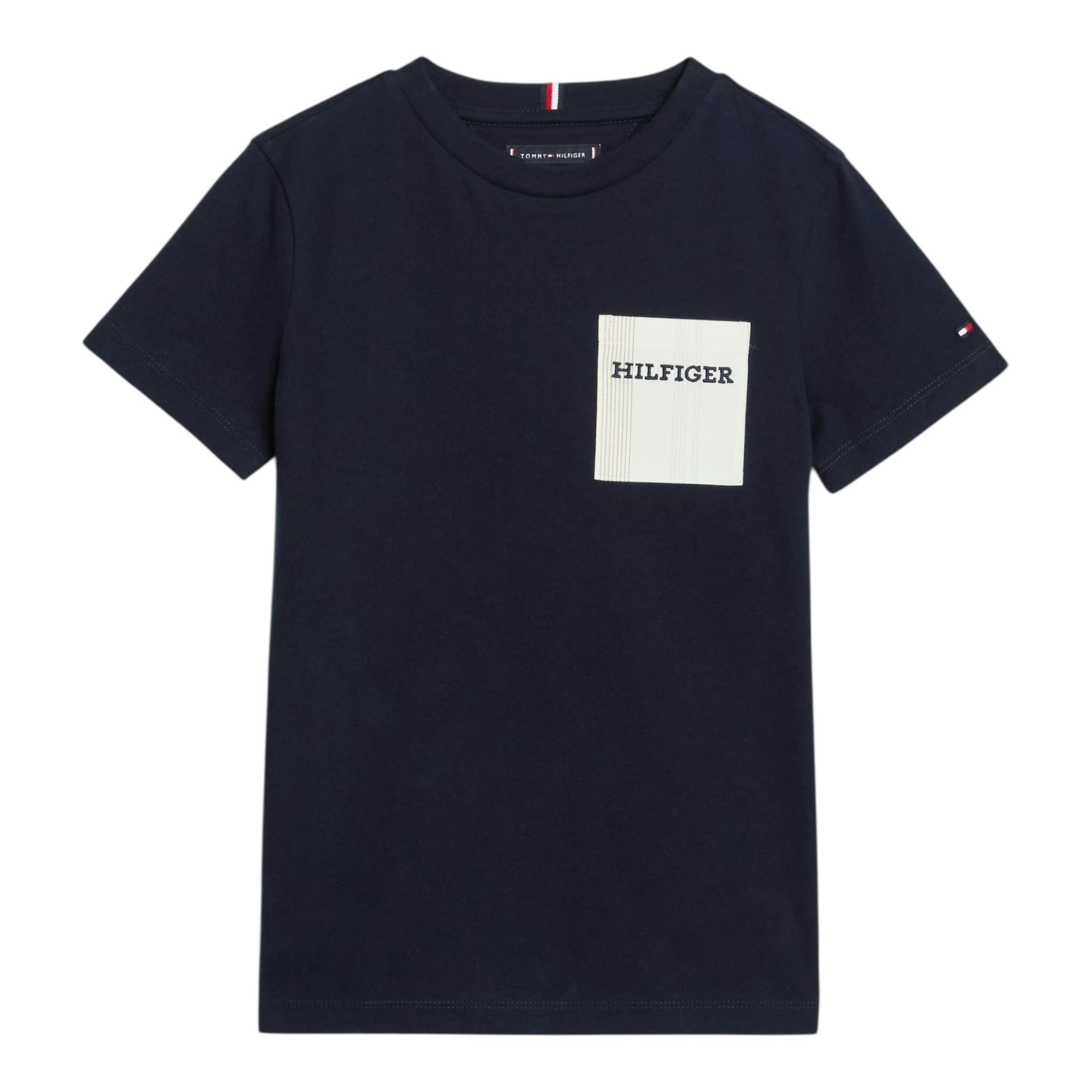 Tommy Hilfiger T-Shirt Girocollo Tinta Unita con Taschino per Bambino KB0KB09094 BLU TOMMY HILFIGER 