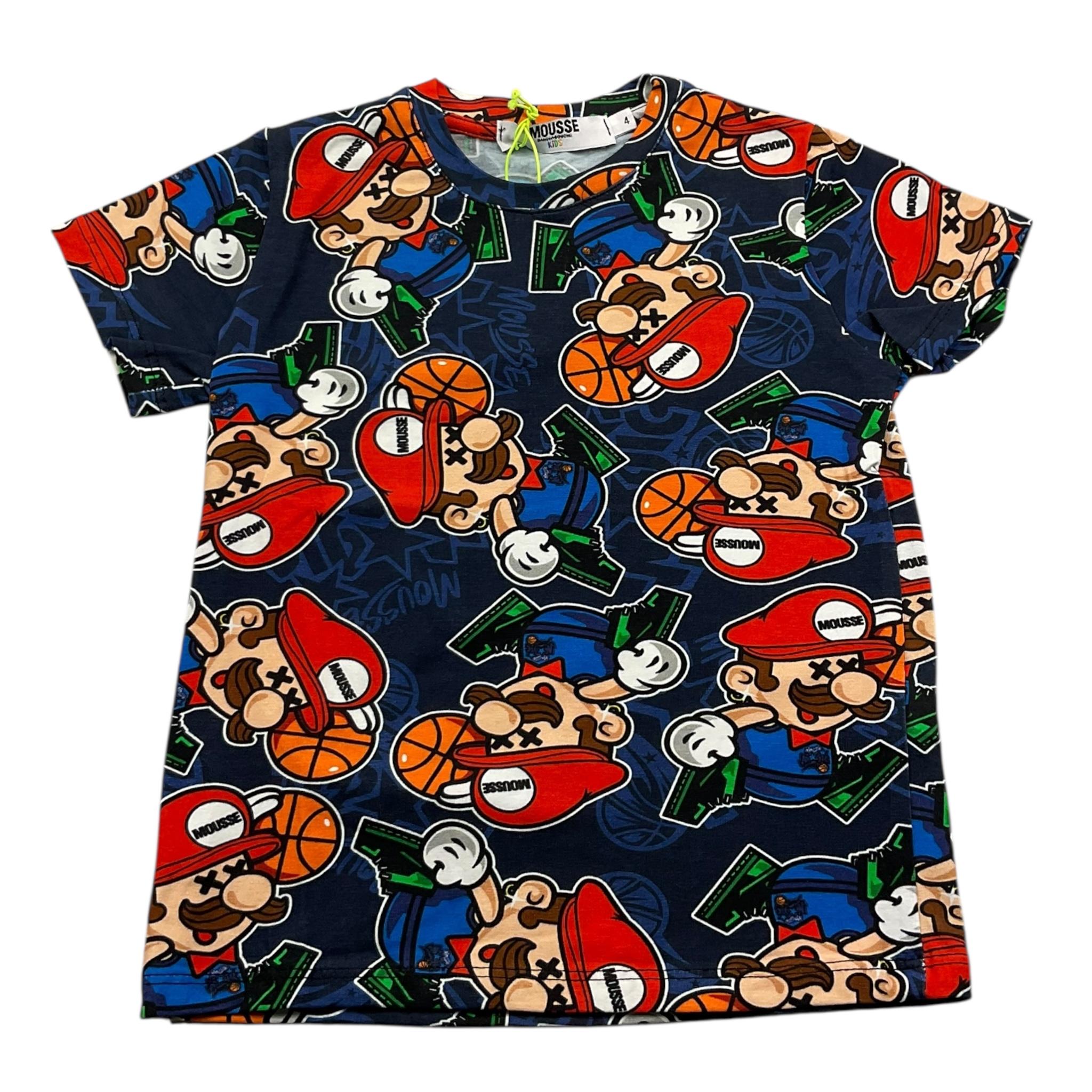 MOUSSE t-shirt girocollo tinta unita con stampe mario Blu per Neonato HKTS368 BLU MOUSSE 