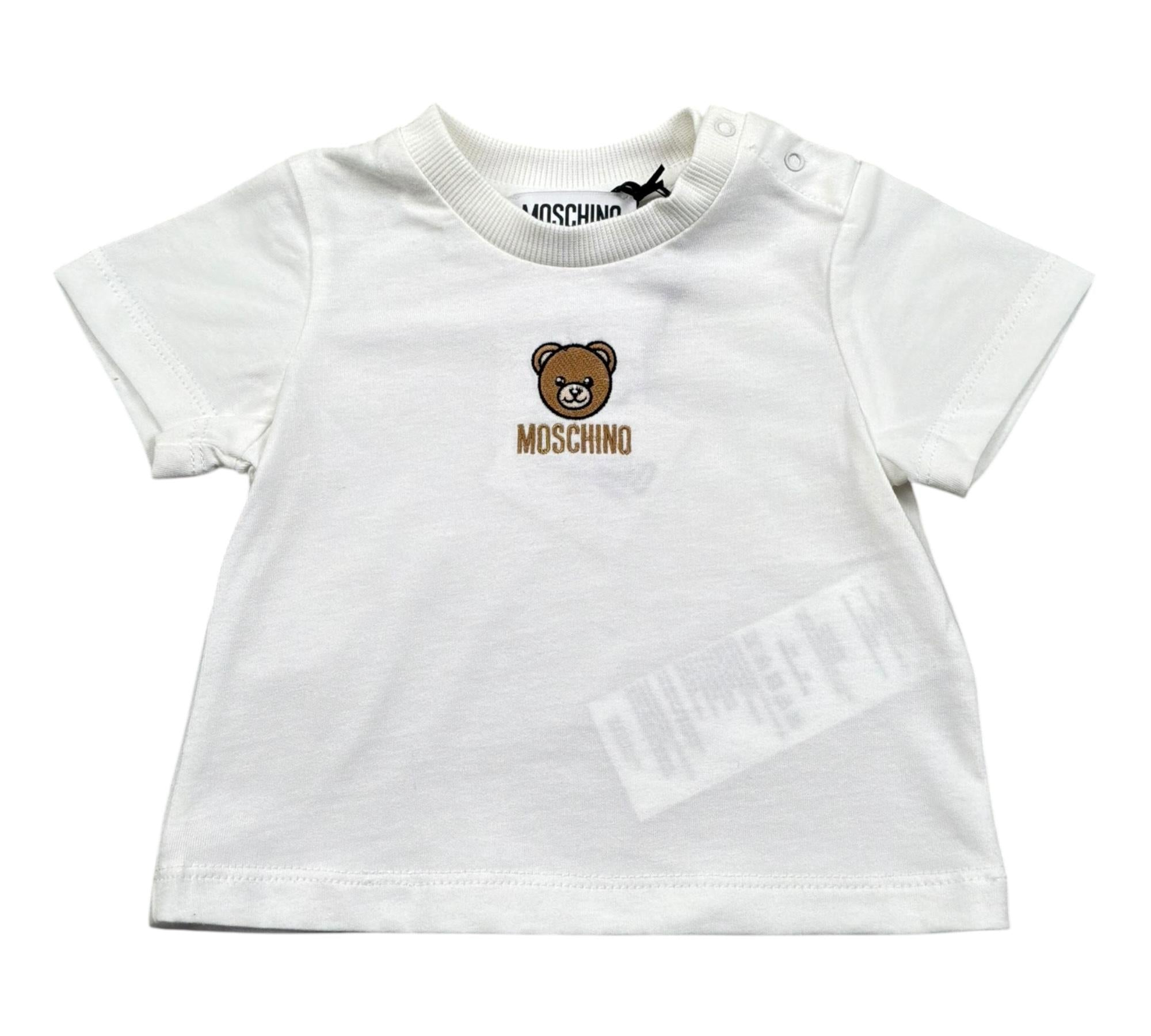 Moschino T-Shirt Girocollo Tinta Unita con Logo per Neonato MYM047 BIANCO MOSCHINO 